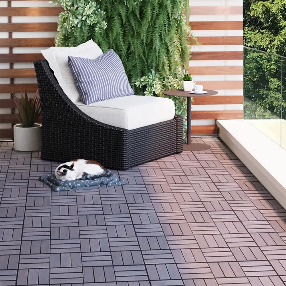 JUJABU ZJDECK-1 Light Gray 12in x 12in Square 30 PCS Interlocking Deck Tiles Checker Pattern for Patio