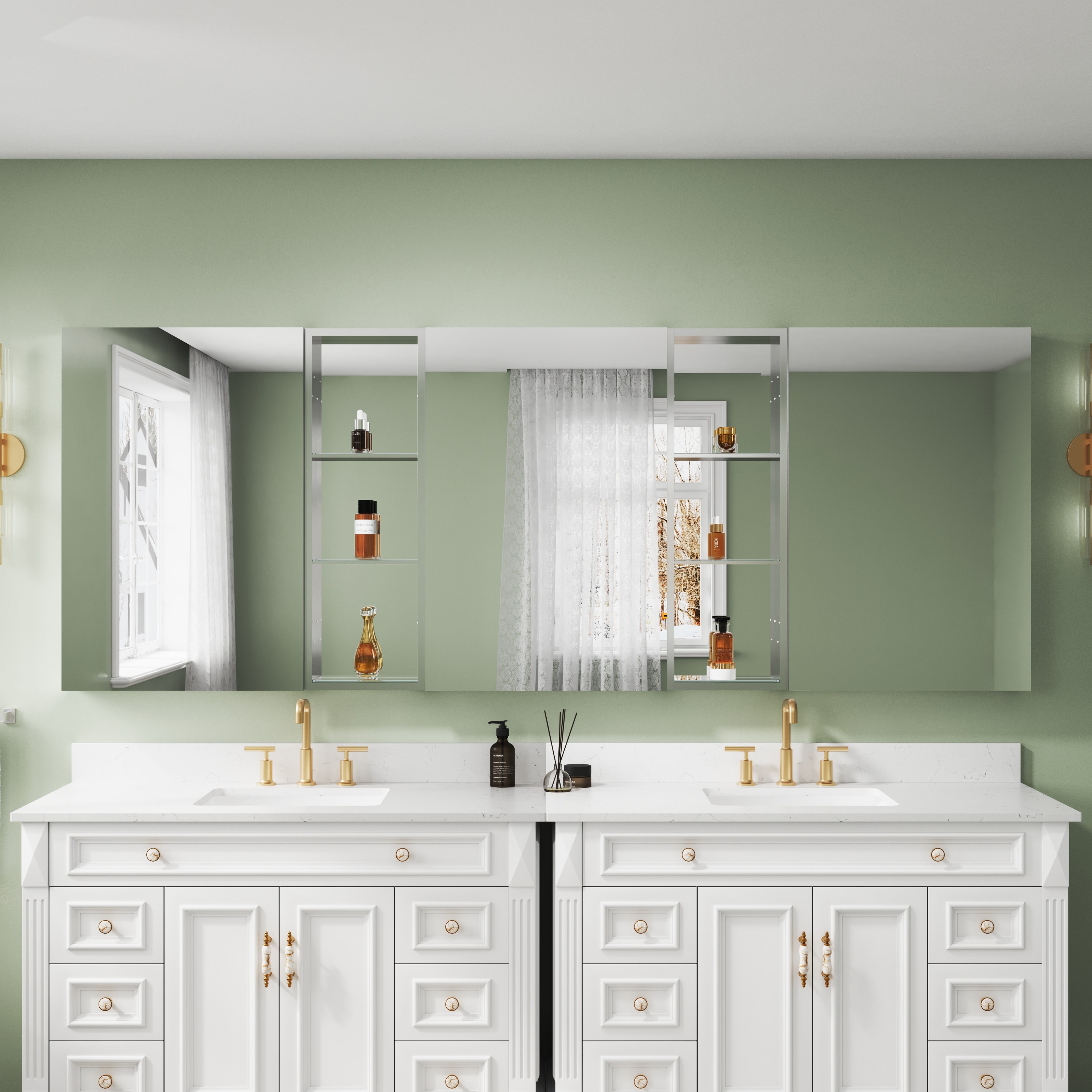 Forclover Medicine Cabinet 96-in x 36-in Surface/Recessed Mount Chrome Mirrored Rectangle Soft Close Medicine Cabinet