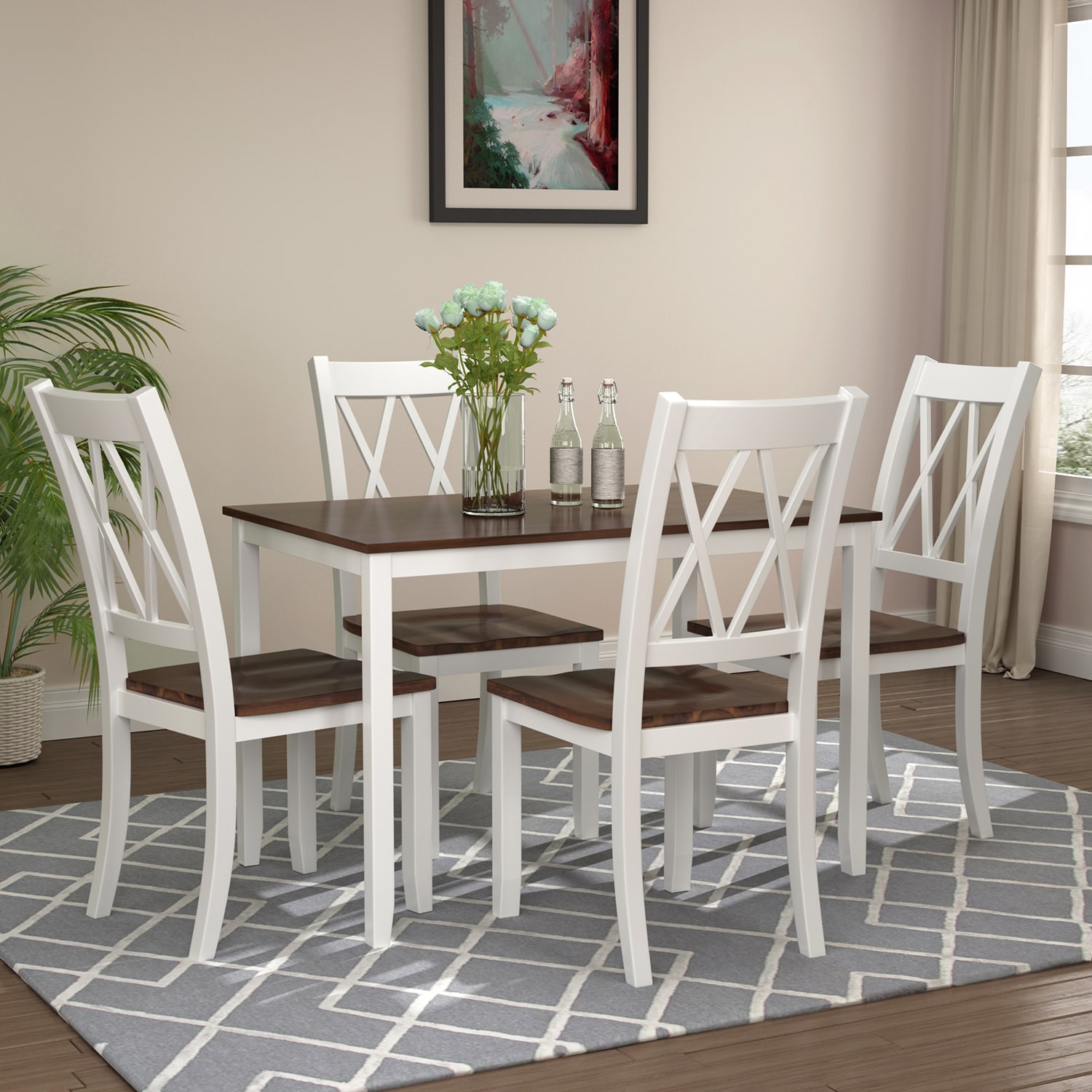 GZMR GZ-99316AAB 5-Piece Wood Dining Table Set Espresso and Beige Contemporary/Modern Dining Room Set with Rectangular Table ( Seats 4 )