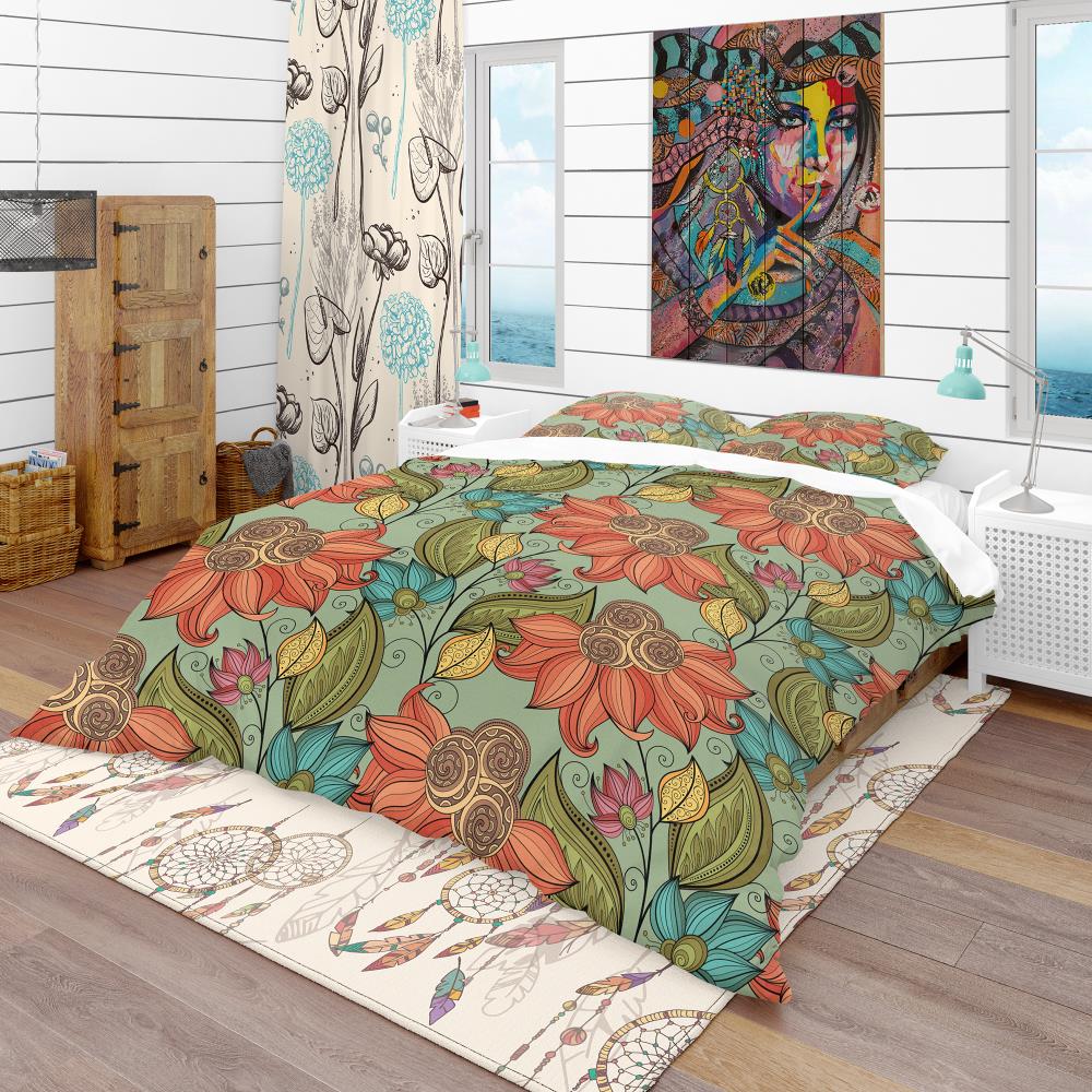 Designart BED18969-K 3 -Piece Orange King Duvet cover Set