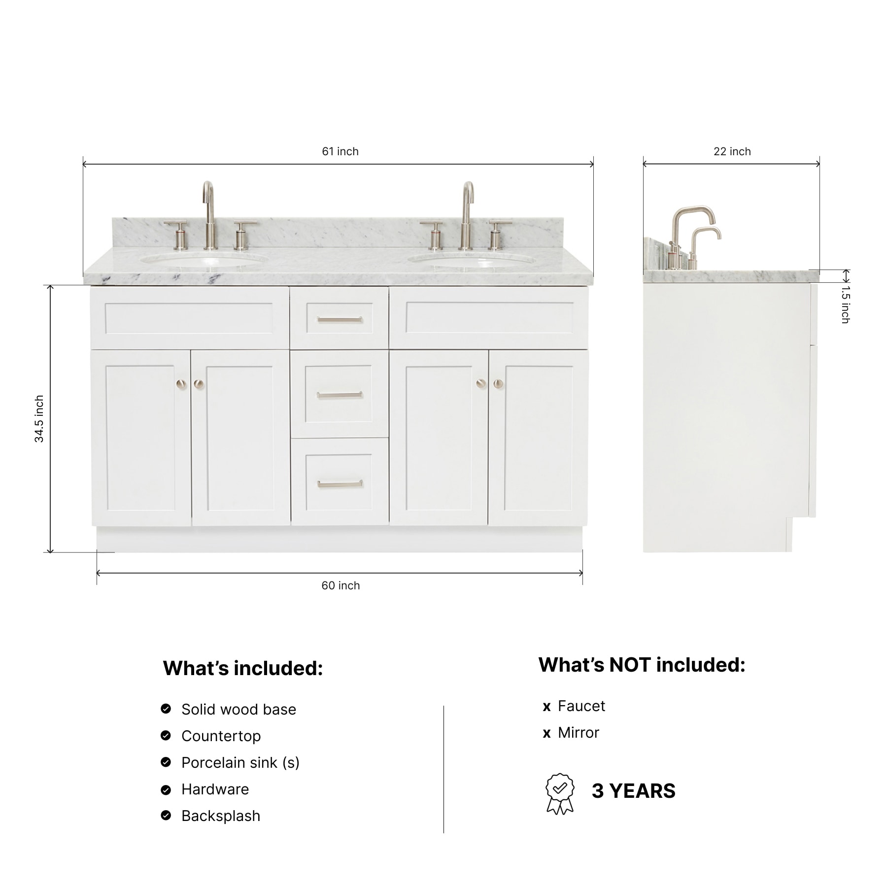 ARIEL F061DCWOVOWHT Bath-Vanity-Combo - View #3