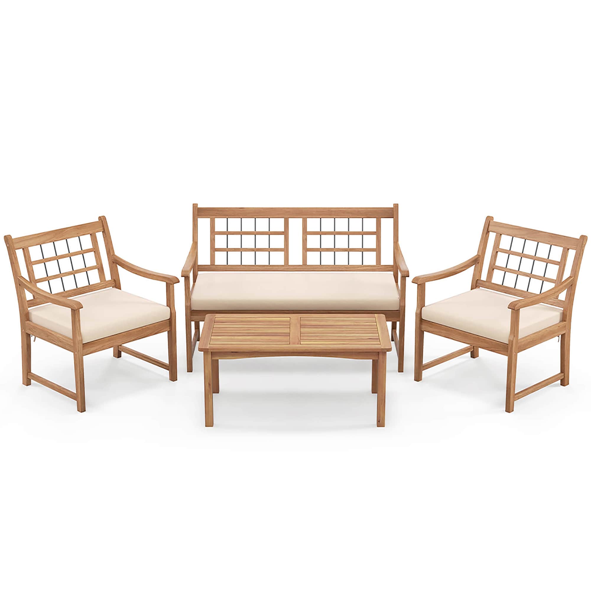 Costway HCST03759 4 -Piece Rattan Patio Conversation Set with Off-white Cushions