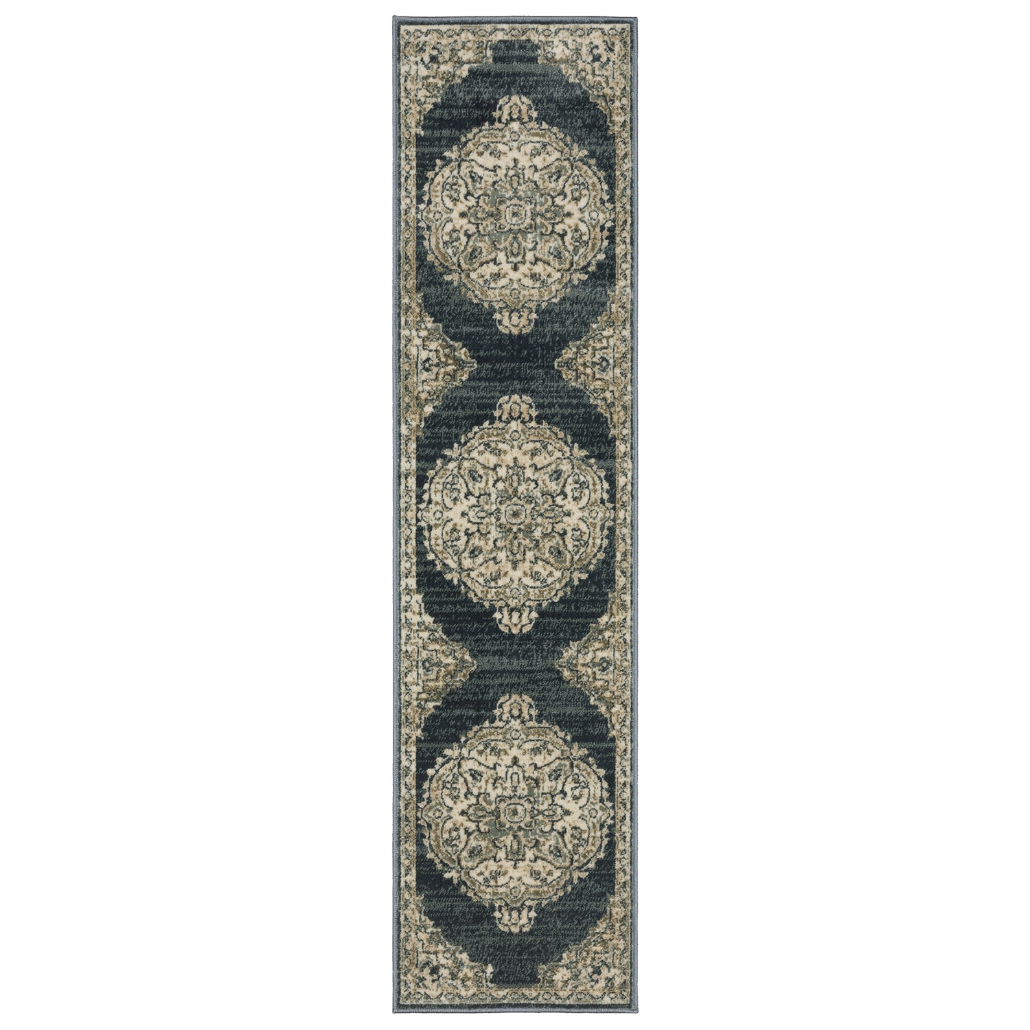 Allen roth mackenna traditional 2 x 8 ft blue indoor medallion