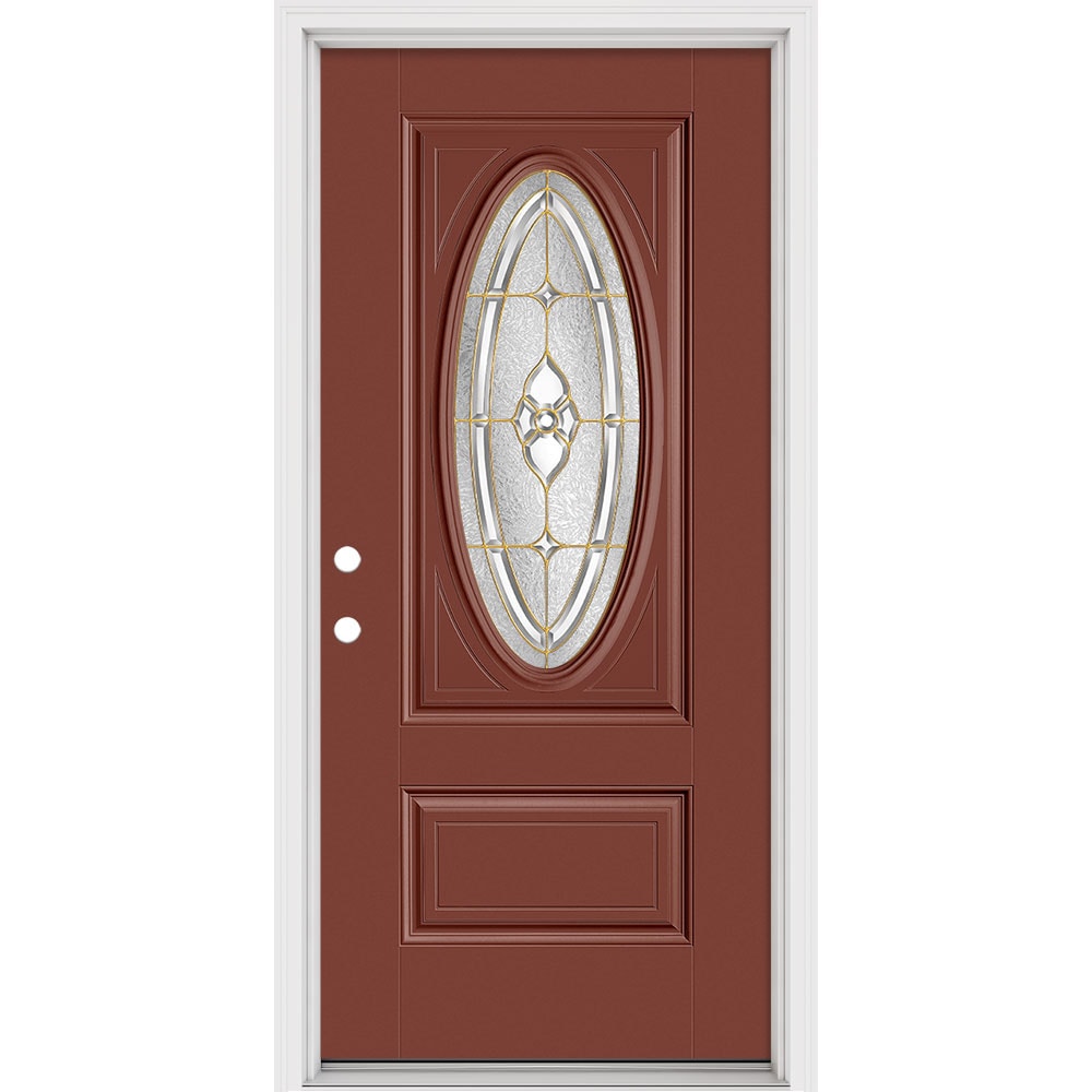 Masonite 632051 Georgian 32-in x 80-in x 4-9/16-in Fiberglass 1/4 lite Left-hand inswing Infinity Gray Painted Prehung Slab Front Door with Brickmould Solid core