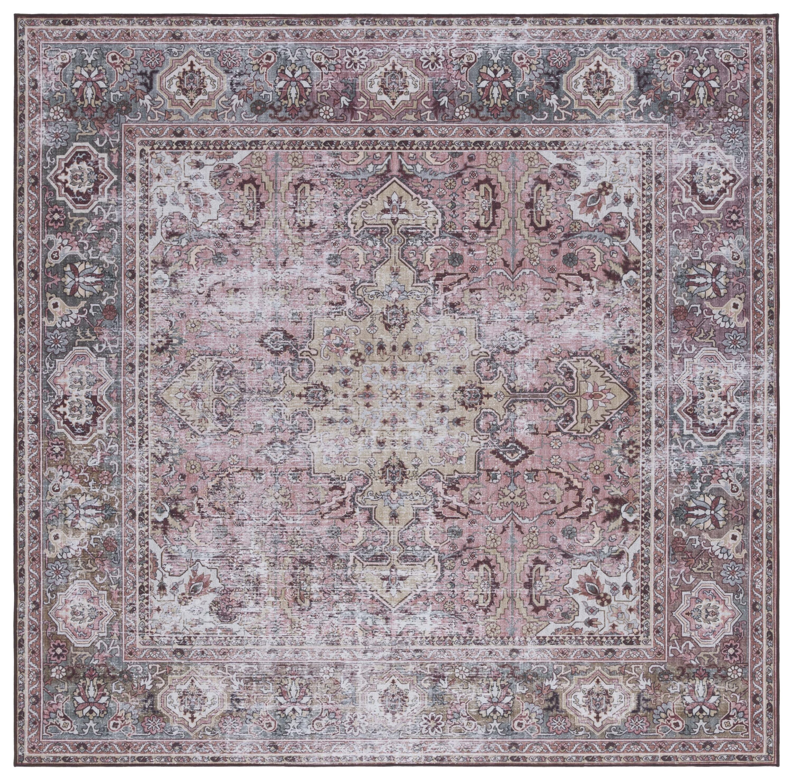 Tucson 6' x 6' Pink/Beige Synthetic Washable Area Rug
