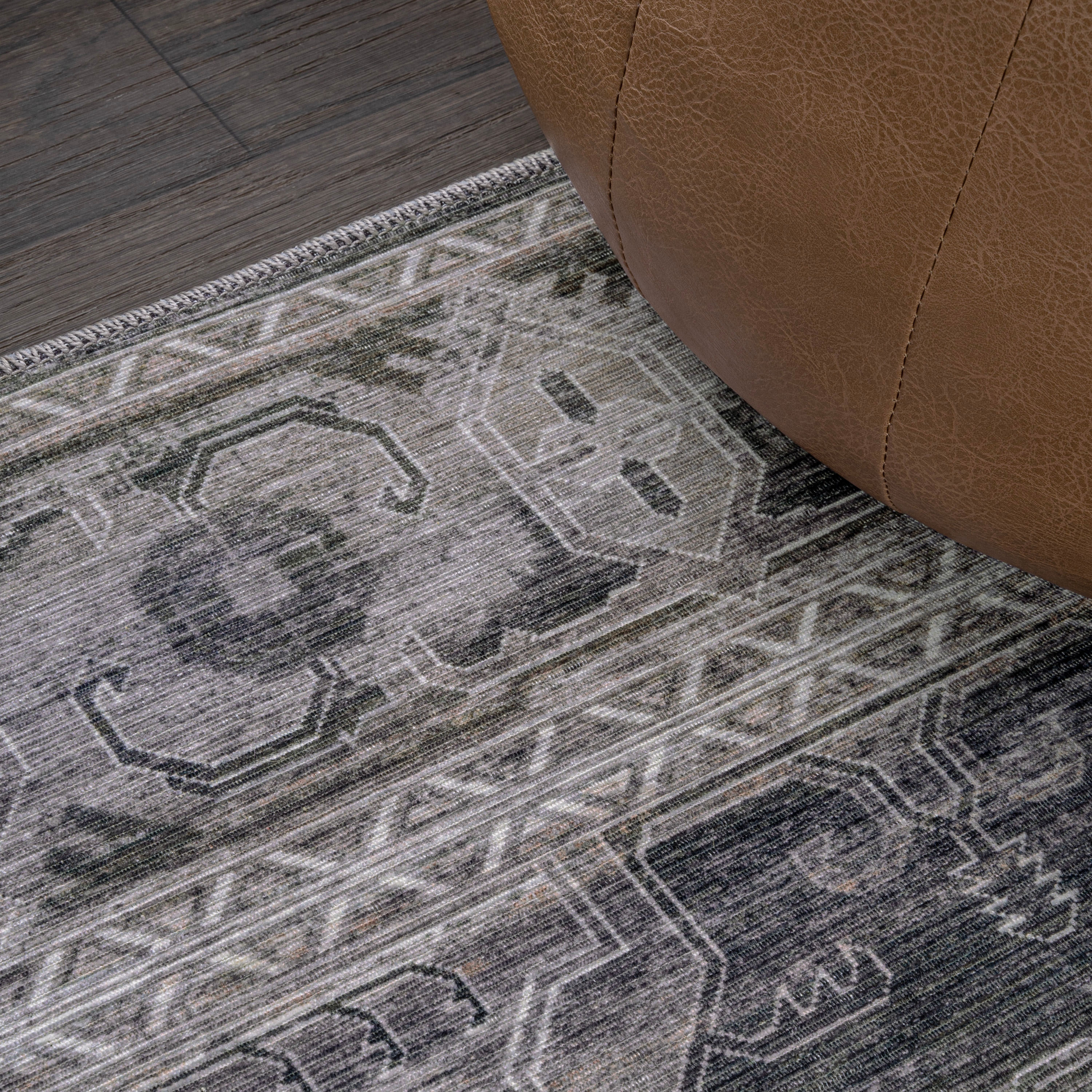 Alanya Dark Green and Gray Medallion Washable 8' x 10' Area Rug