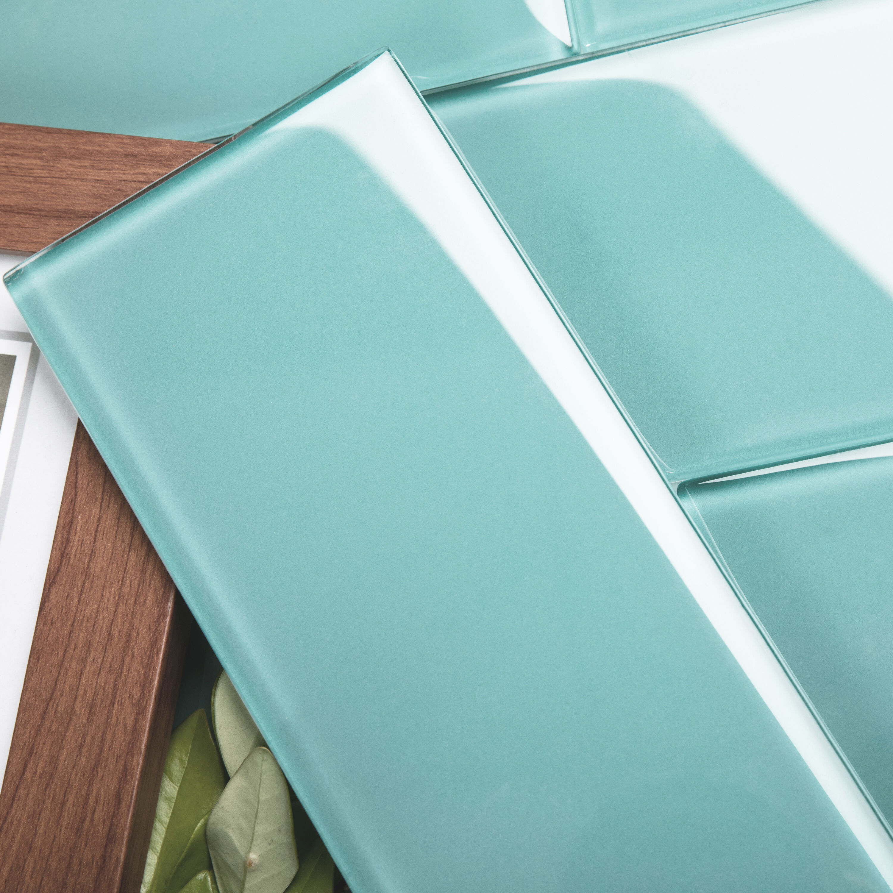 Giorbello (Sample) 4x12 glass subway tiles Teal 4-in x 12-in Glossy Glass Brick Subway Wall Tile