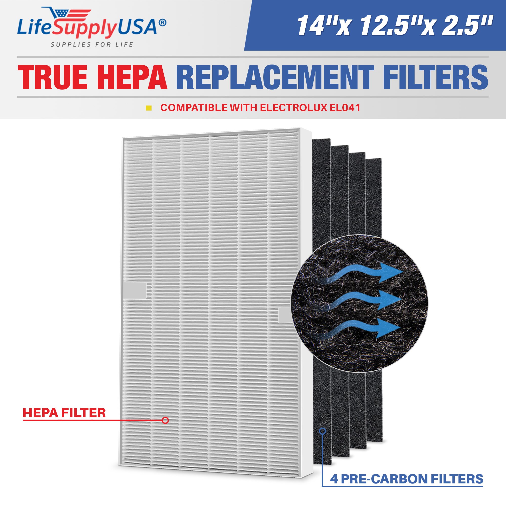 LifeSupplyUSA ER201-HD 2.5-Inches W x 14-Inches H x 12.5-Inches L Electrolux EL041 Carbon ELAP15D7PW True HEPA Air Purifier Filter