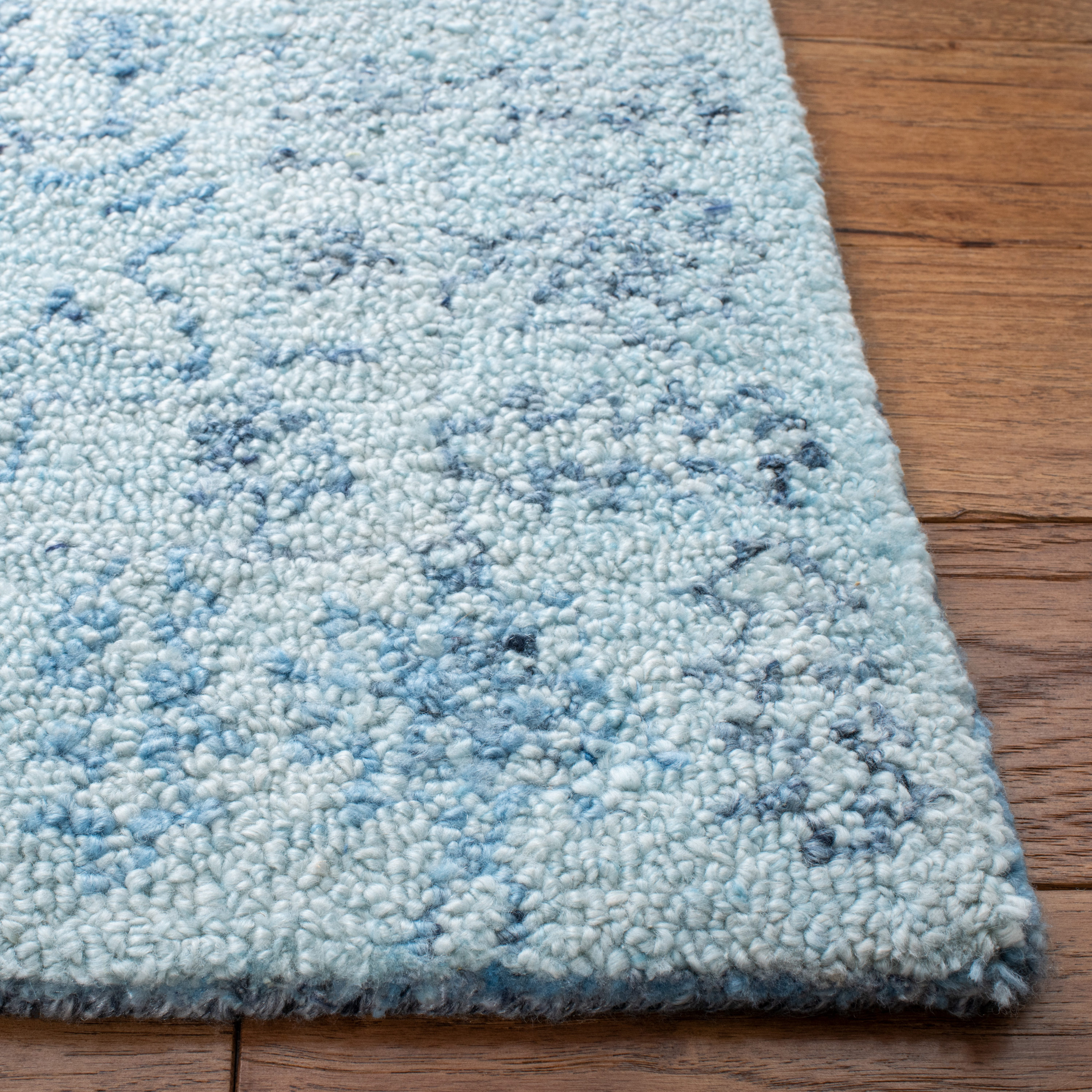 Light Blue Hand-Tufted Wool Square Area Rug, 6 x 6 ft