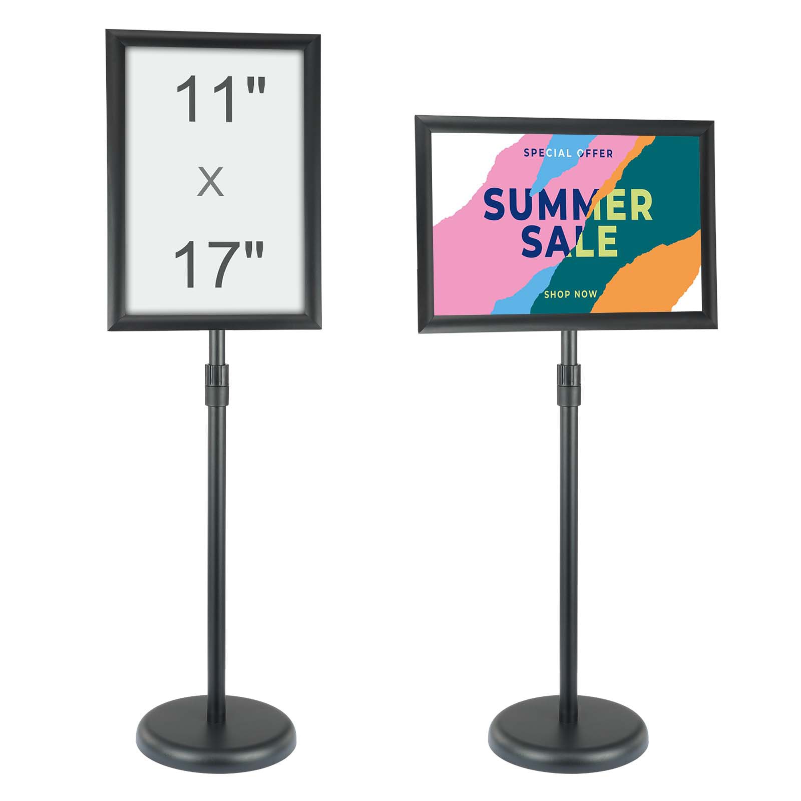 VEVOR SCBZJZSDZ11100972V0 Pedestal Sign Holder  11 x 17 Inch Vertical and Horizontal Adjustable Poster Stand  Heavy-Duty Floor Standing Sign Holder with Round Base for Display  Advertisement  and Outdoor  Black