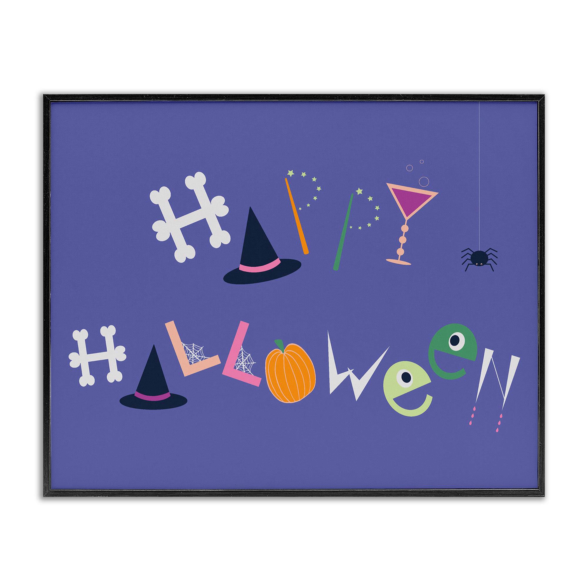 Stupell Industries BT-492-FR-16X20 Eclectic Happy Halloween Black Framed Giclee Art By Sazerelli Designs 20 x 16