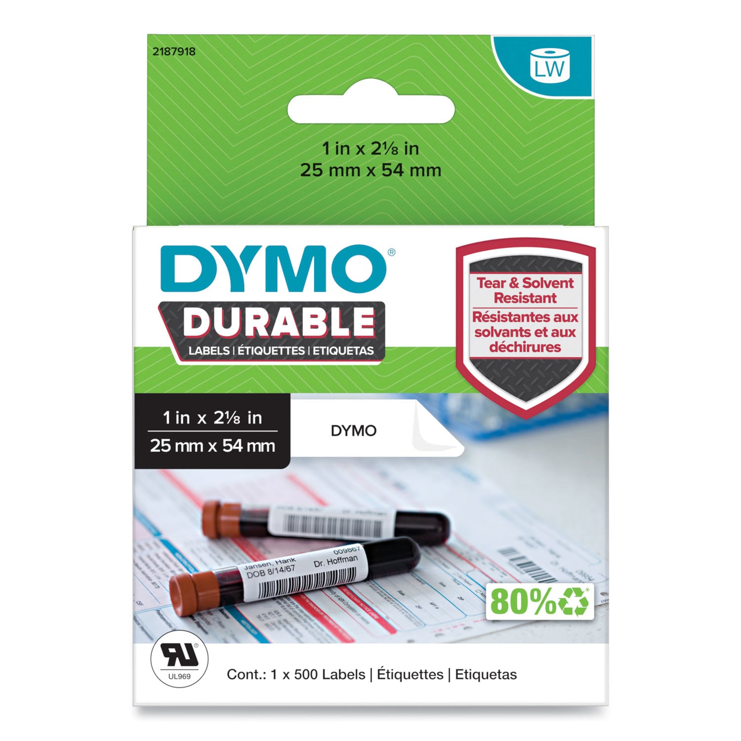 DYMO LW Durable Labels Medical Prescription Label 1 x 2.13 White 500 Labels/Roll