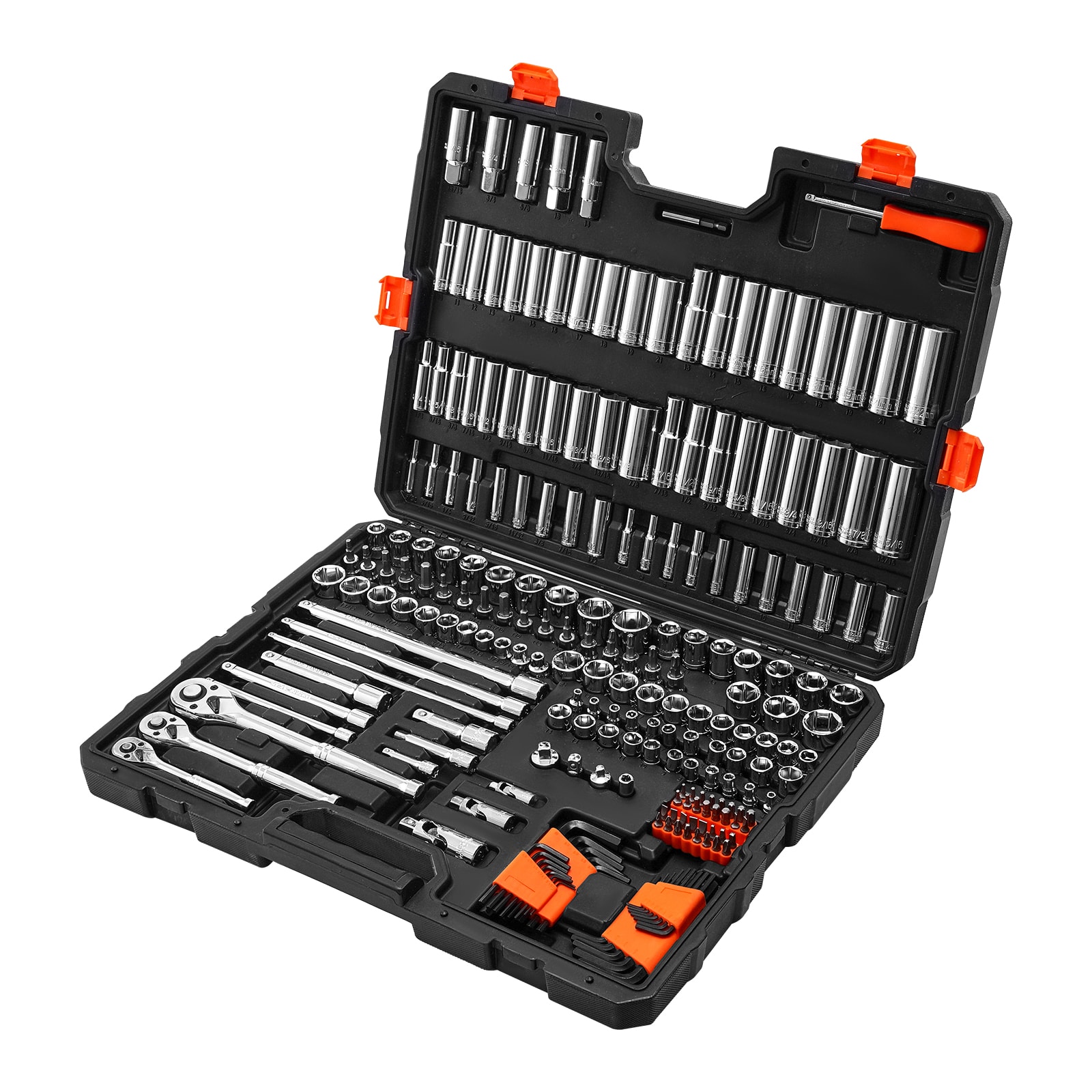 GIVIMO 225-Piece Mechanic Socket and Ratchet Set with 1/4-in 3/8-in and 1/2-in Drives SAE and Metric Deep and Shallow CR-V Alloy Steel and Blow-Molded Storage Case