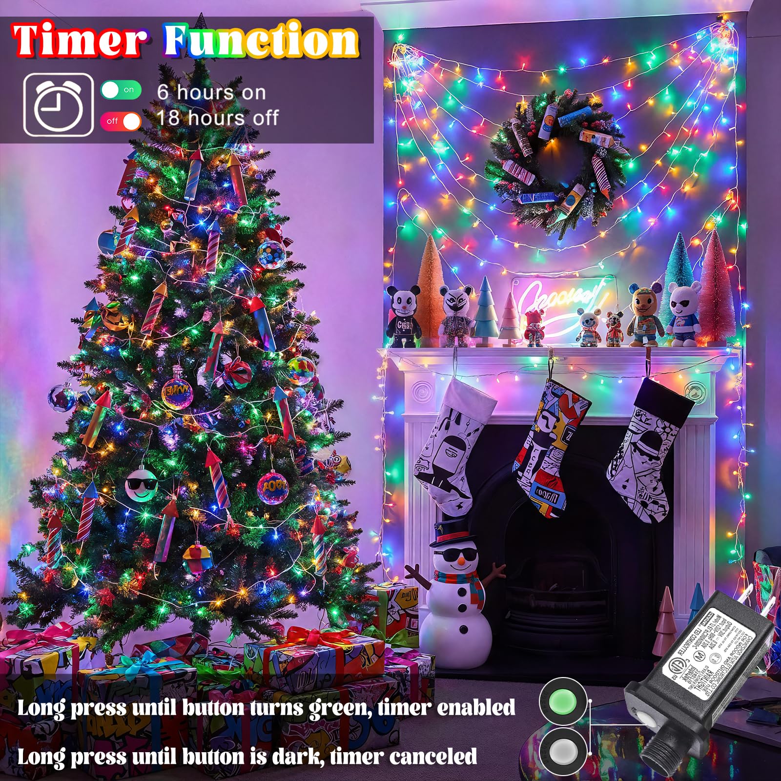 YICSAM Multicolor 165ft 500LED String Lights Indoor Outdoor Multicolor ...