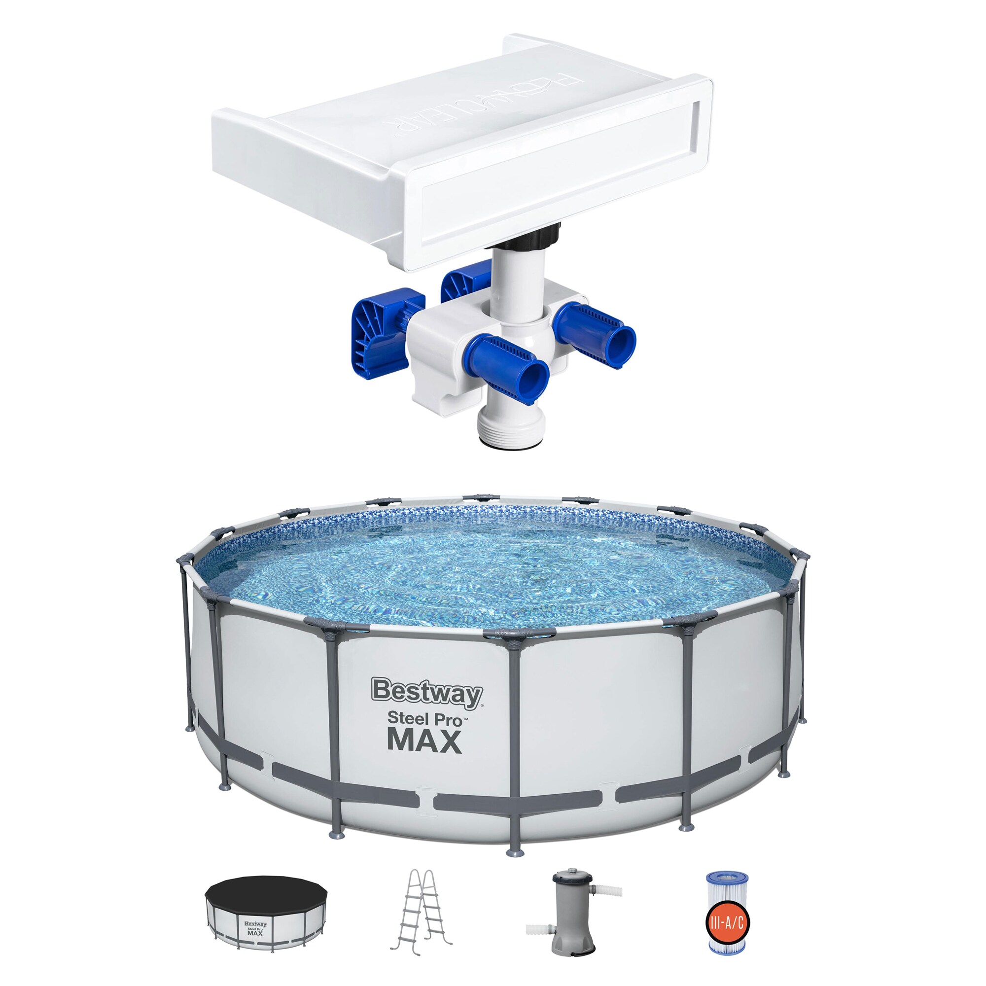 Bestway 320898 14-ft x 4-ft x 48-in Metal Frame Round Above-Ground Pool with Filter Pump,Pool Cover and Ladder
