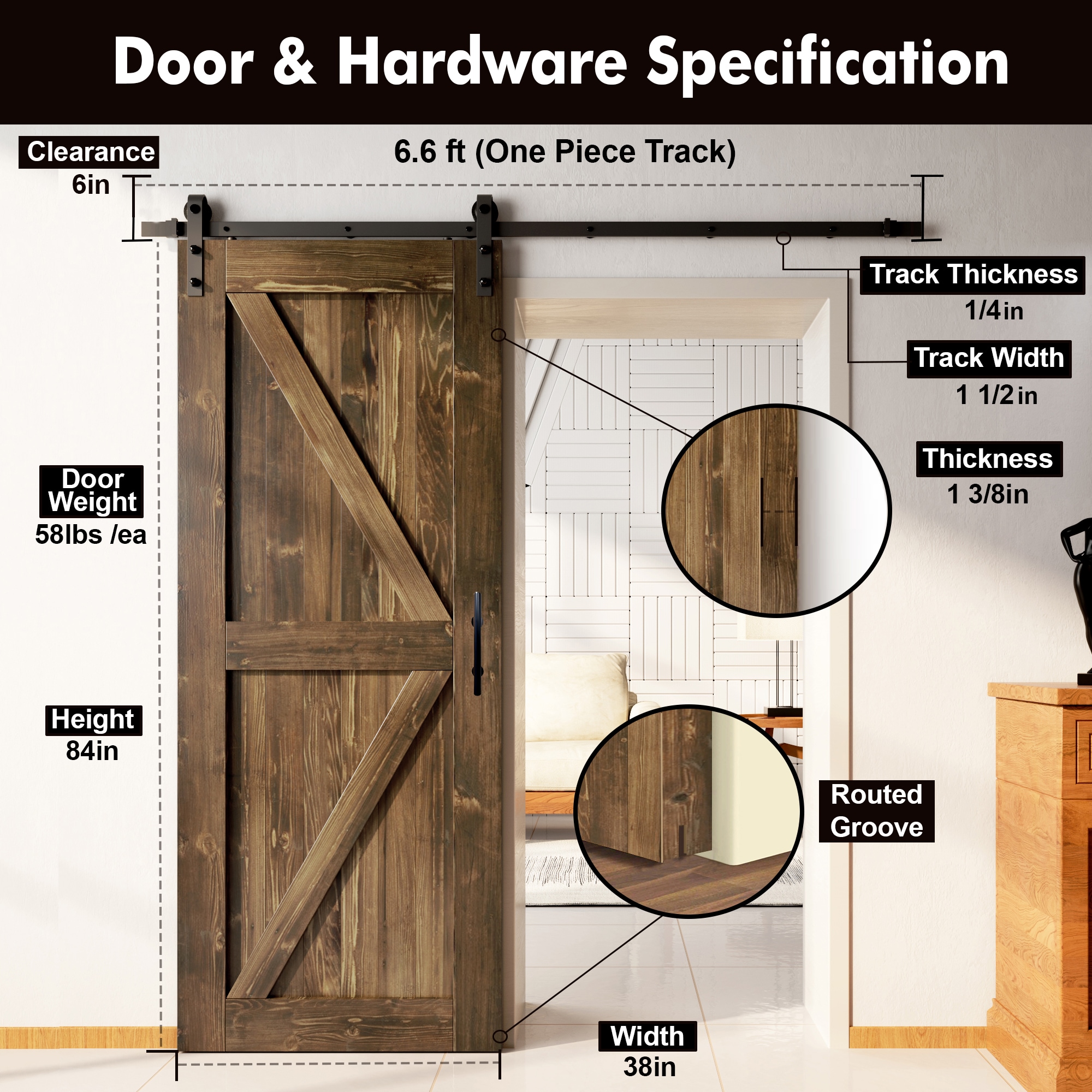 HOMACER YT1TGH079C-3884-K-WA Barn-Doors - View #7