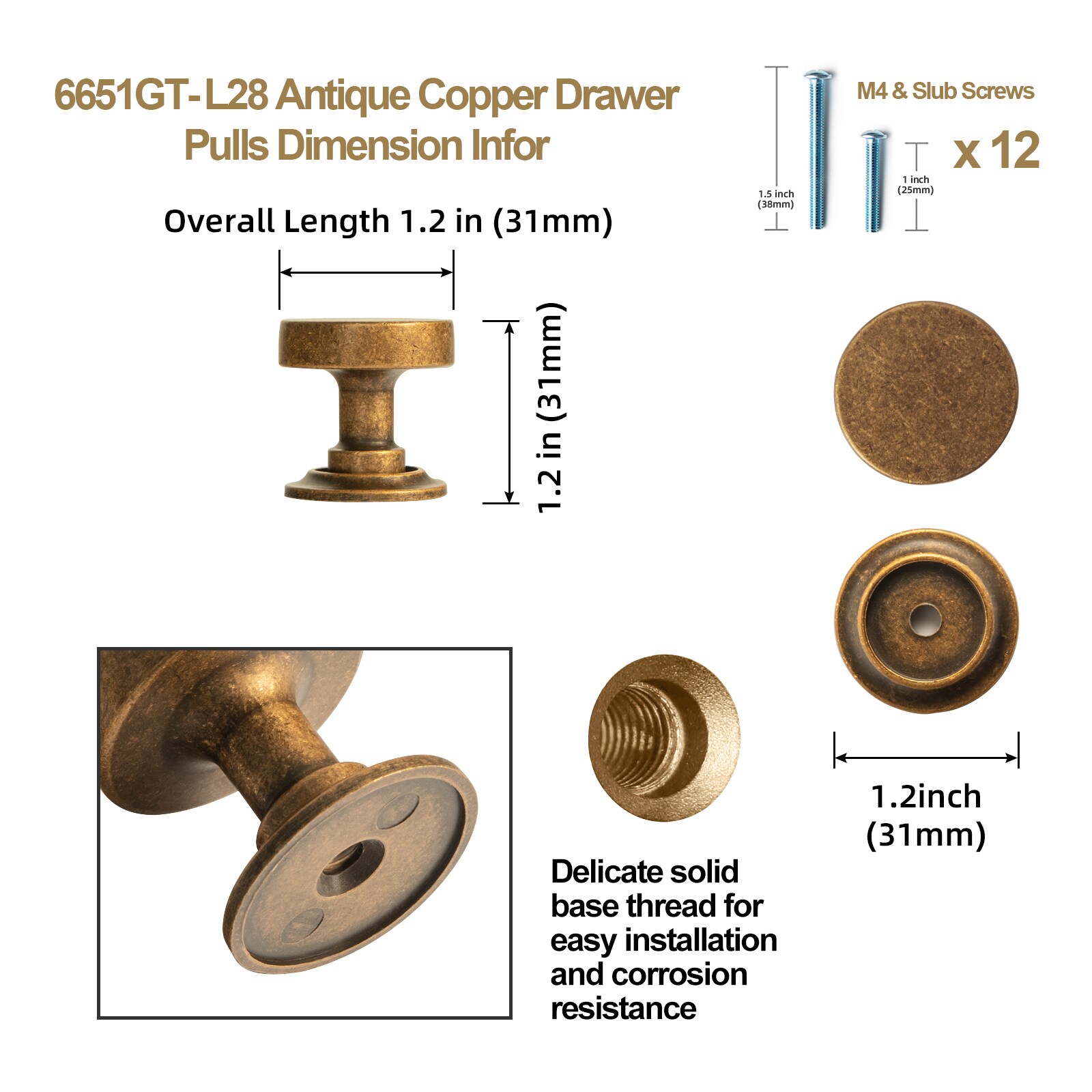 Miaokesen 6651GT-DK-DPL28 Cabinet-Knobs - View #2