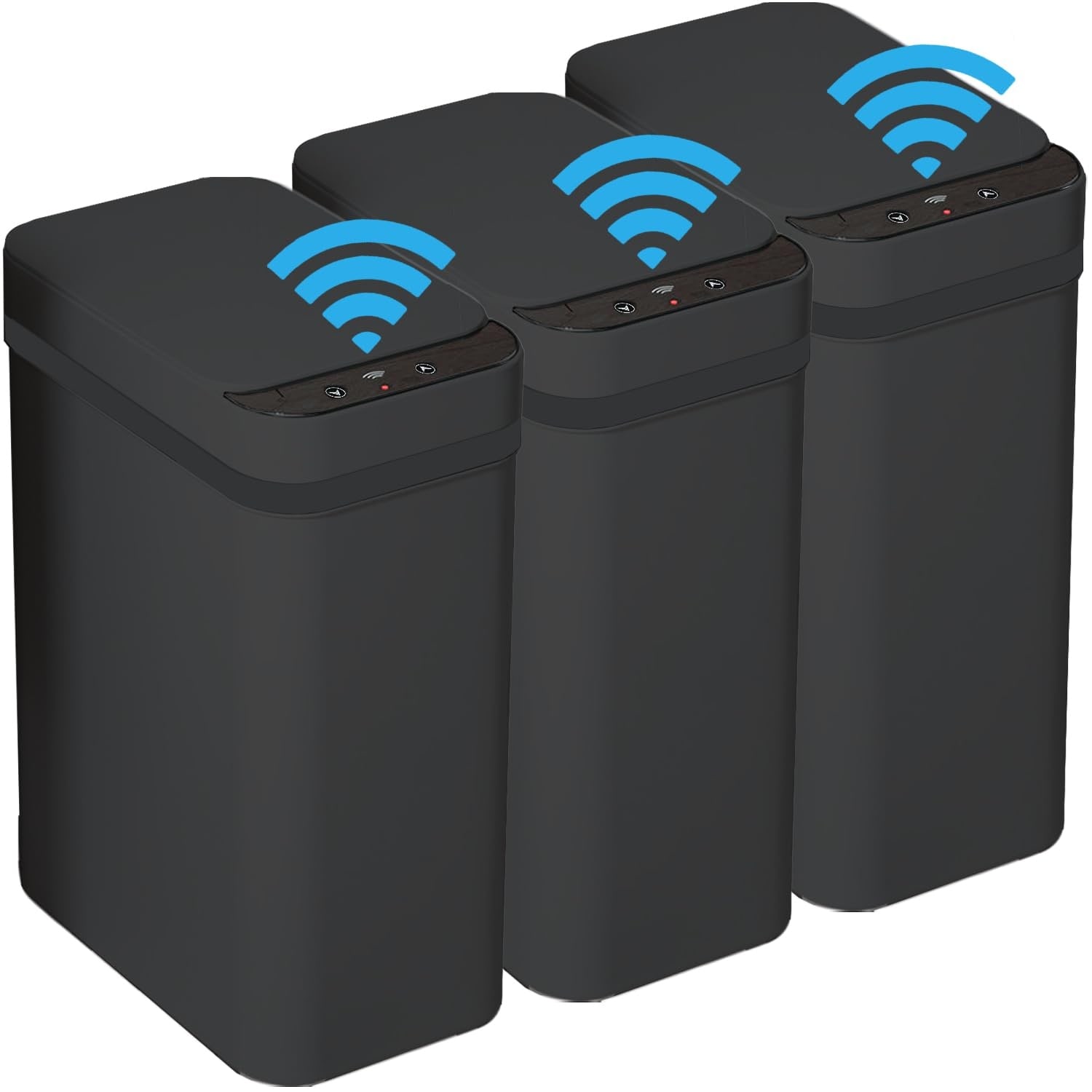 Vrbgify  3 Pack 2.5 Gallon Matte Black Touchless Trash Can Motion Sensor Lid Space Saving 12.6 x 5.9 Inch Bathroom Kitchen Bedroom Office