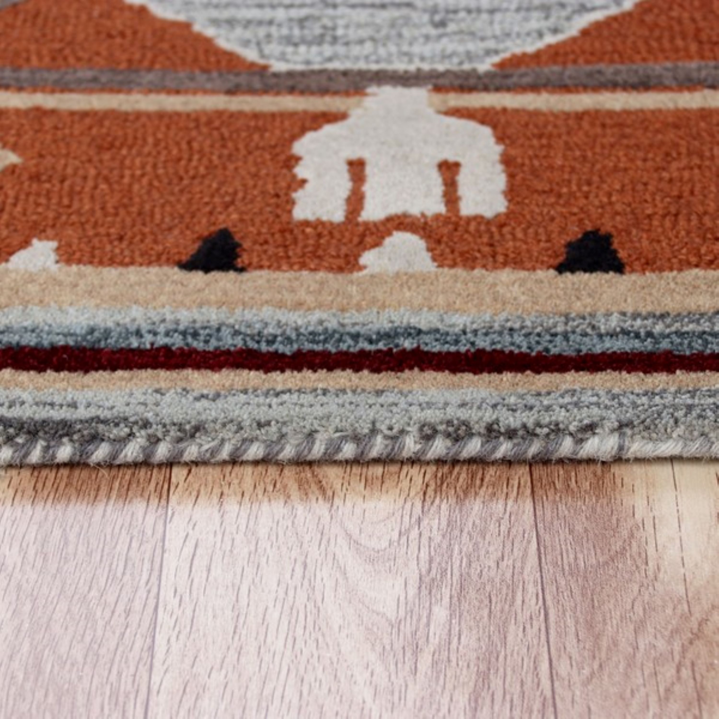 Handmade Gray and Terracotta Wool Round Rug, 4 ft