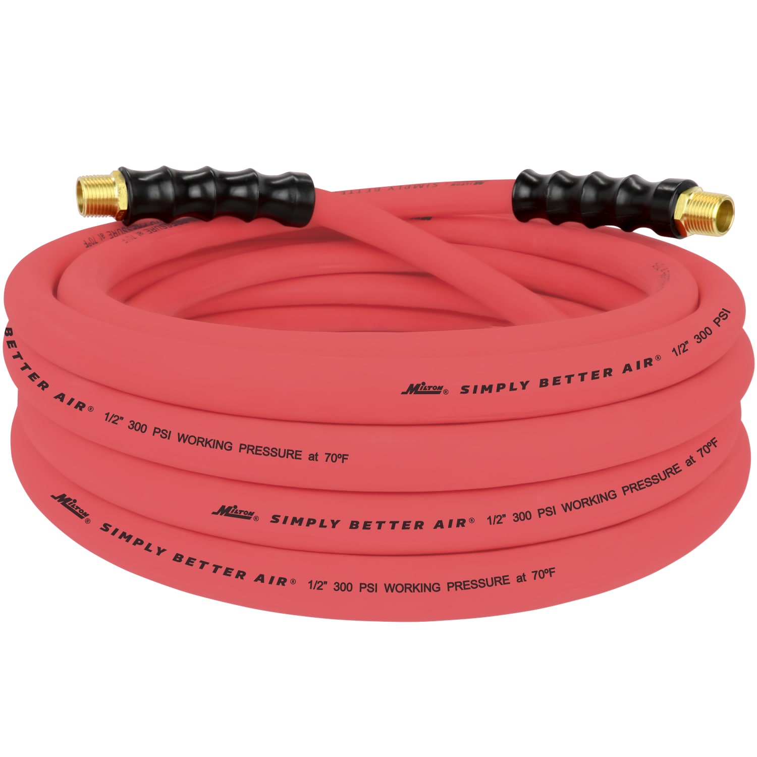 Milton Air Leader Hose, 1/2 x 6 Ft. Rubber Hose- 1/2 Npt Brass Ends- 300  Max Psi in the Air Compressor Hoses department at