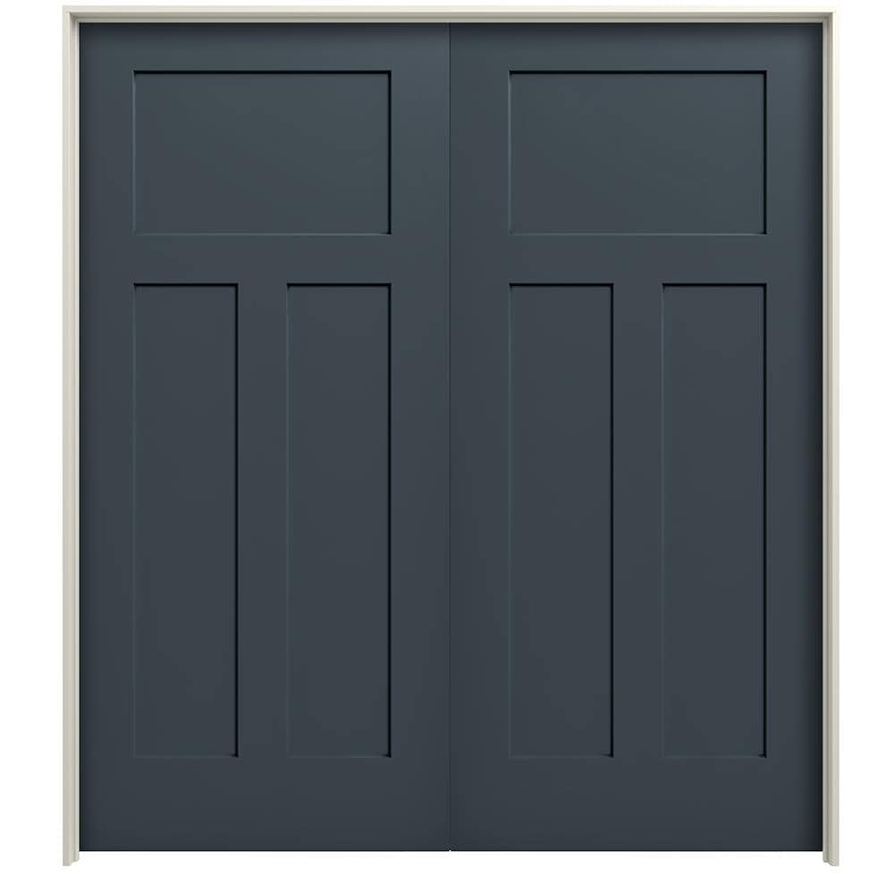 RELIABILT LO1003055 48-in x 80-in Slate Hollow core 3-panel craftsman Reversible/Universal Smooth Prefinished Molded composite Flat Jamb Double Prehung Interior Door