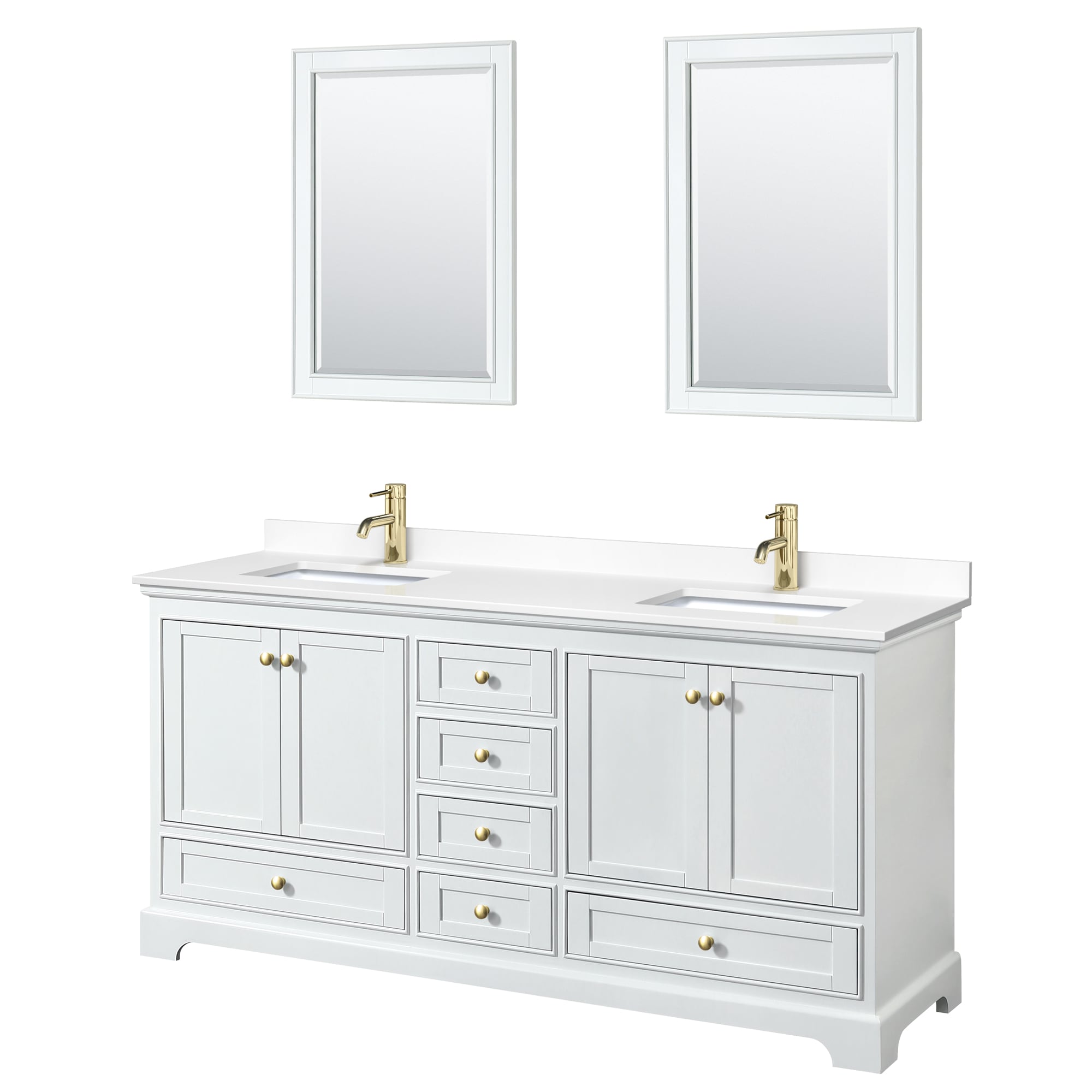Wyndham Collection WCS202072DWGWCUNSM24 Deborah 72-in White with Brushed Gold Trim Undermount Double sink Bathroom Vanity with White Cultured Marble Cultured marble Top (Mirror Included)