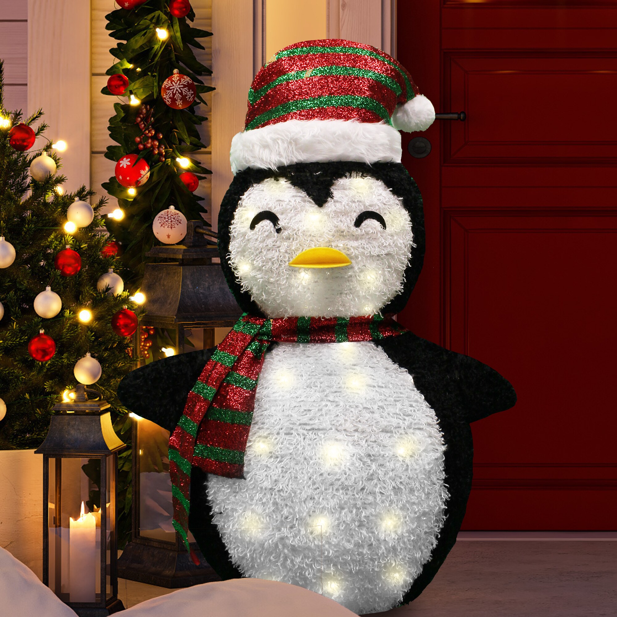 Christmas Event Decoration Joiedomi 21in Tinsel Penguin LED Yard Light for Christmas Outdoor Yard Garden Decorations Christmas Eve Night Decor 