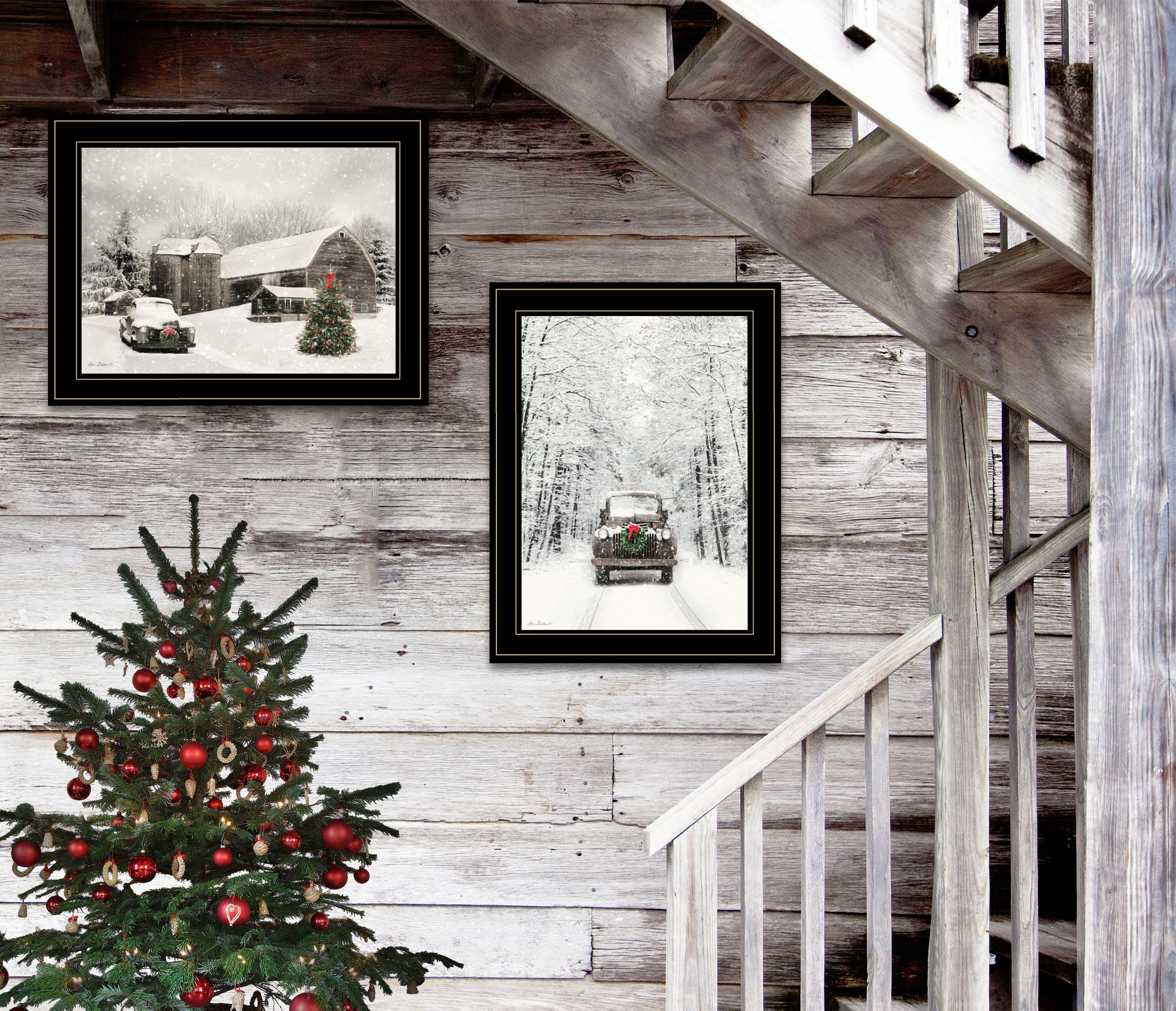 LOVMOR Christmas Barn Billy Jacobs Ready to Hang Framed Print Black ...