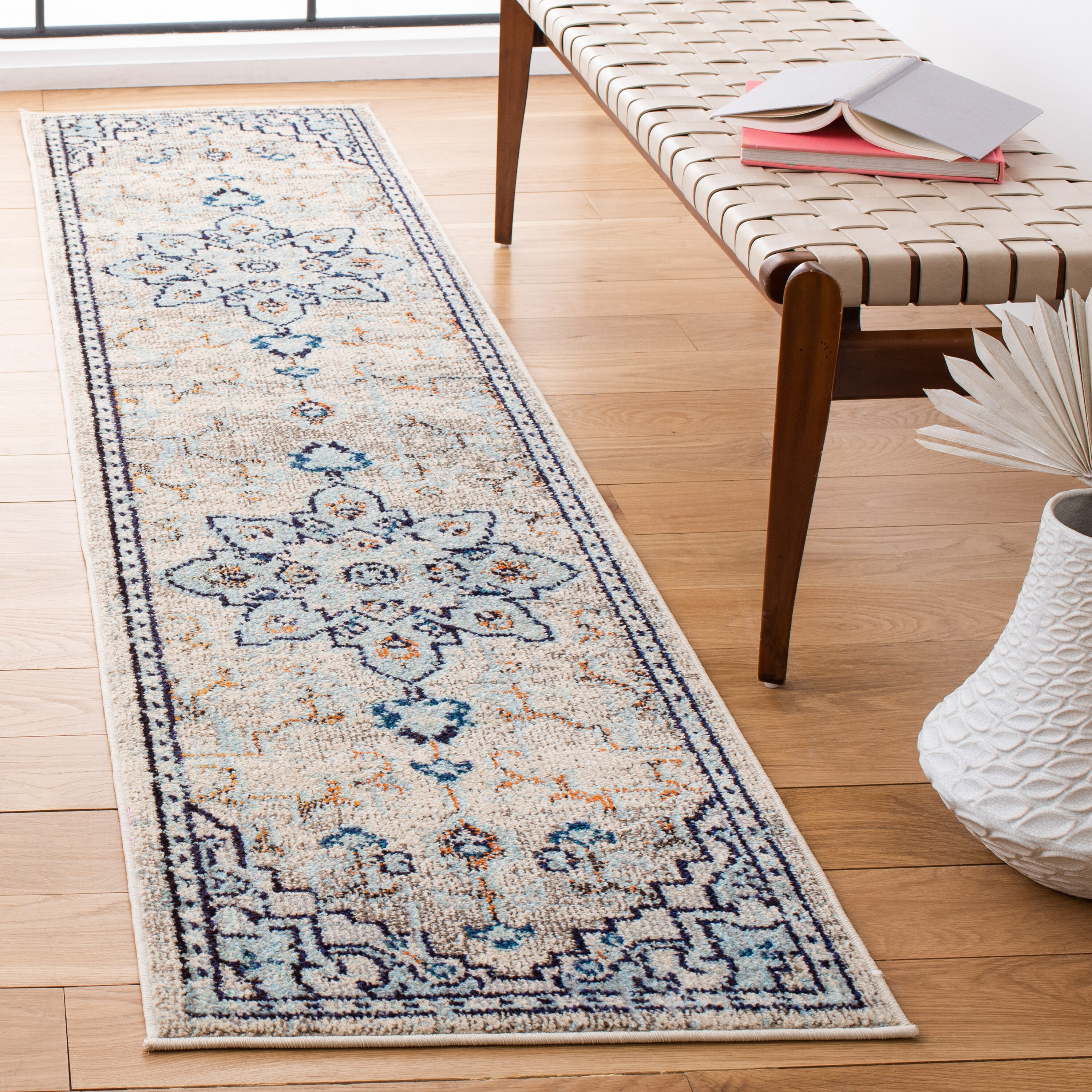 Safavieh MAD473D-214 Madison 473D Ivory / Light Blue Bohemian Runner 2ft-2-in x 14ft Rug