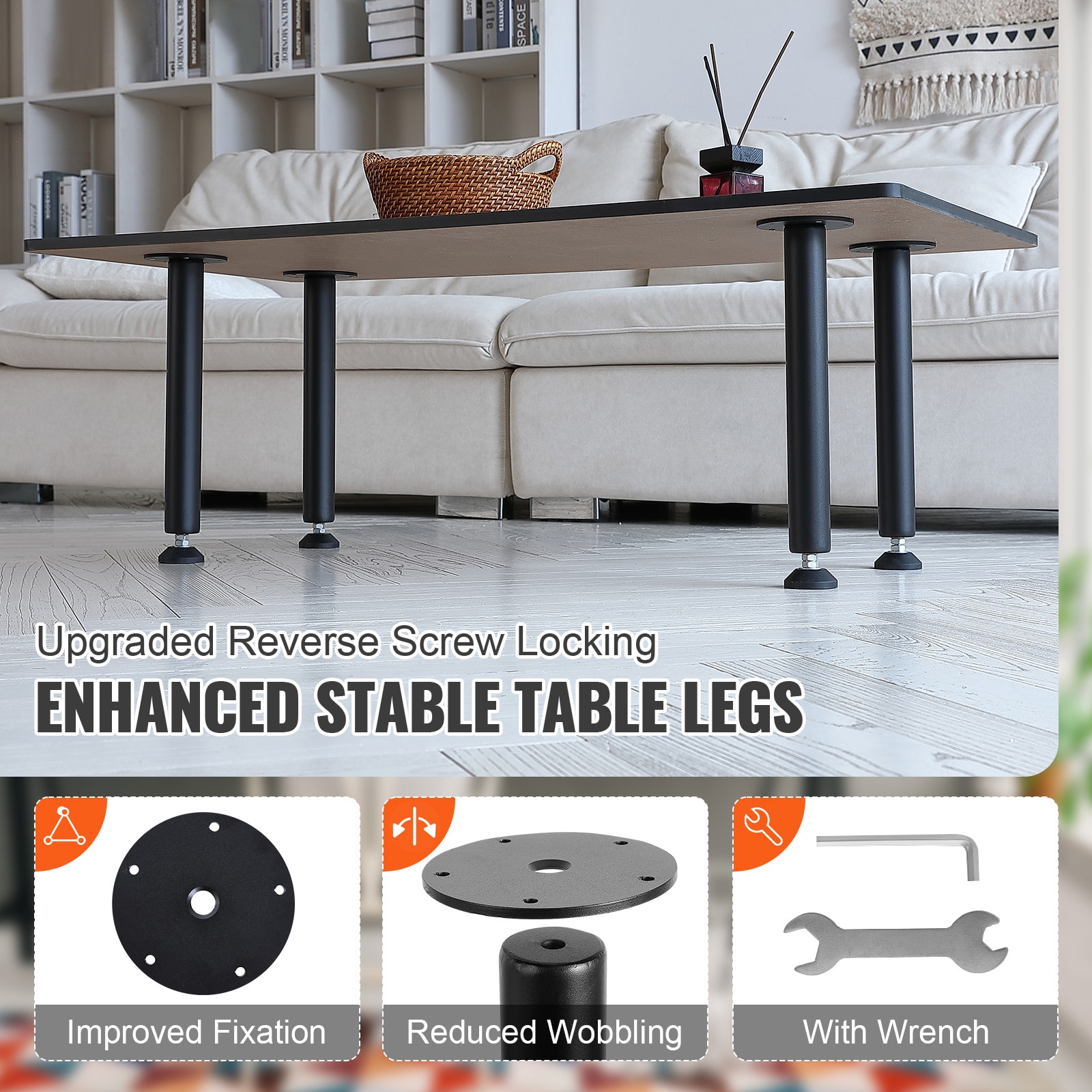 Black 16'' Adjustable Solid Steel Desk Legs Set of 4