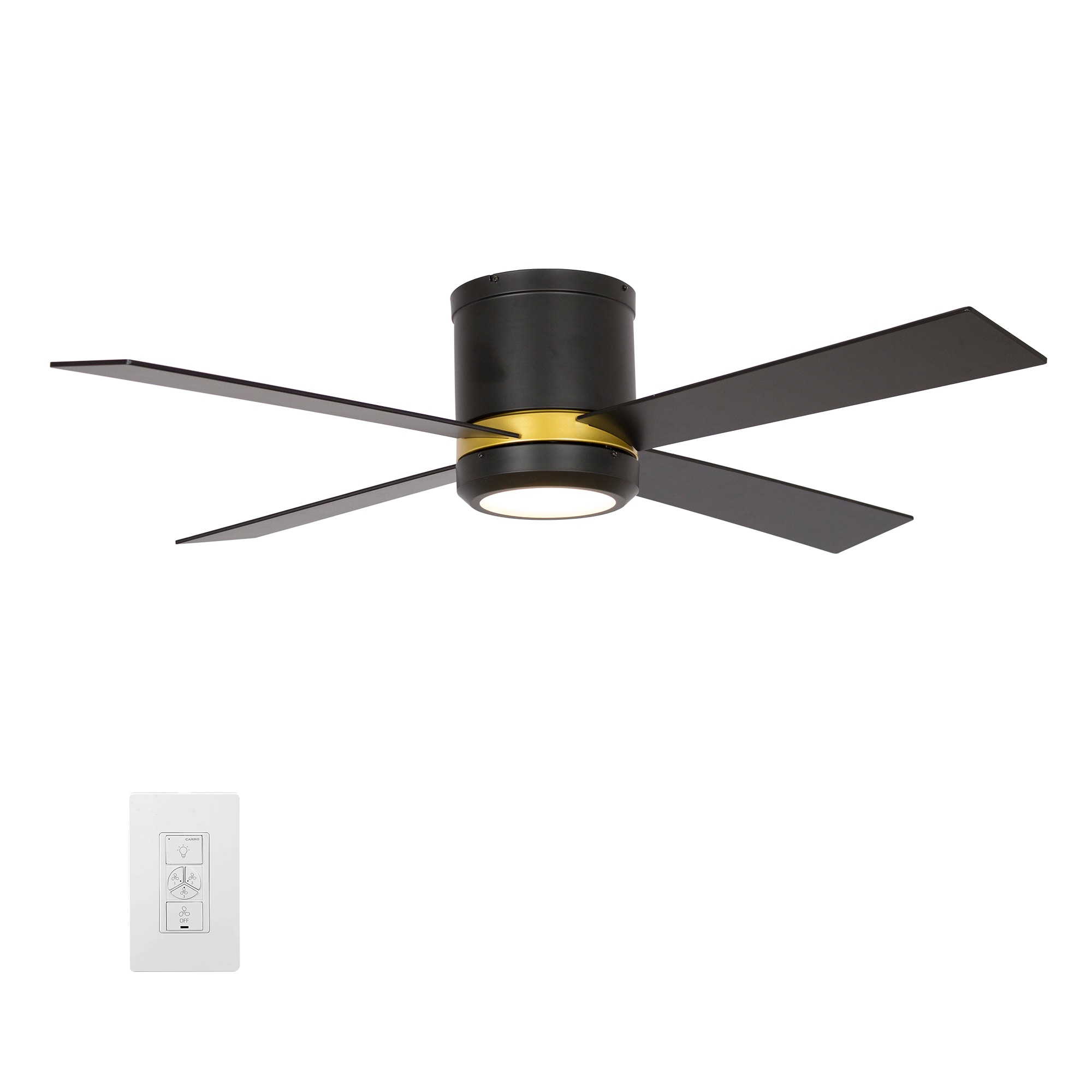 CARRO USA LWGS-524G-L12-B2-1FM Arlo 52-in Integrated LED Outdoor Flush Mount Smart Black with Black Blades Ceiling Fan With Light ( 4 -Blade )