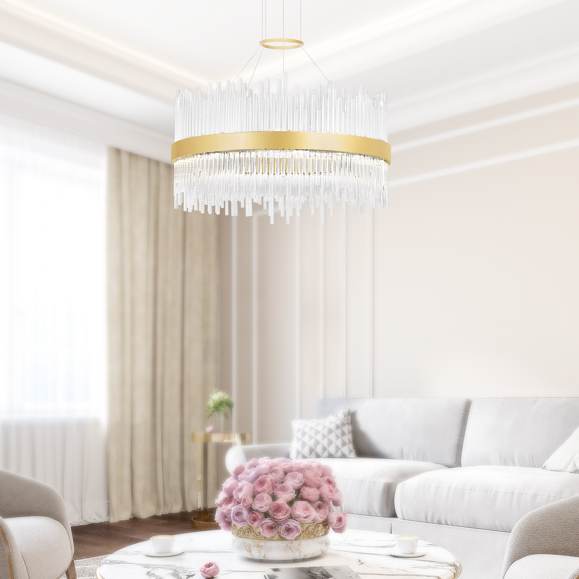 CWI Lighting 1063P24-169 Genevieve 1 -Light Gold Transitional Integrated LED For Use in Bedrooms, Dining Rooms, Foyers, Kitchens, Living Rooms Chandelier