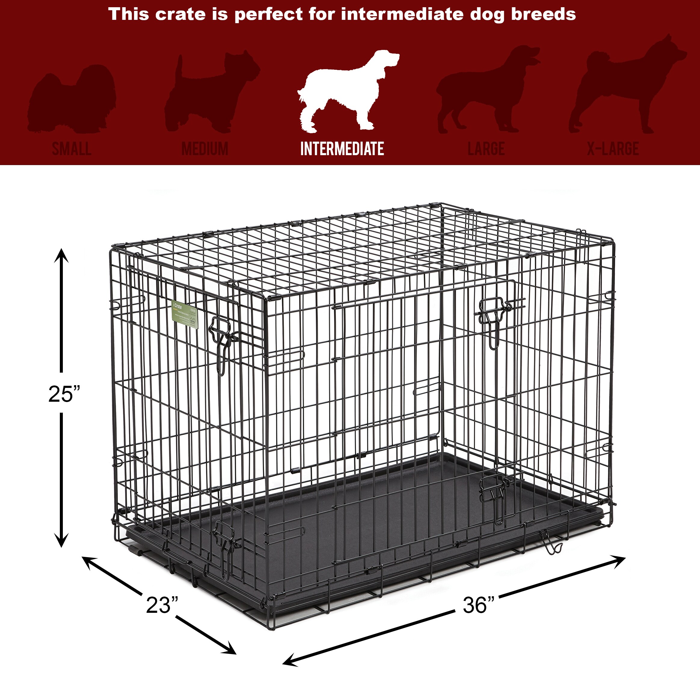 Midwest iCrate Single Door Folding Dog Crate, 36 L X 23 W X 25 H