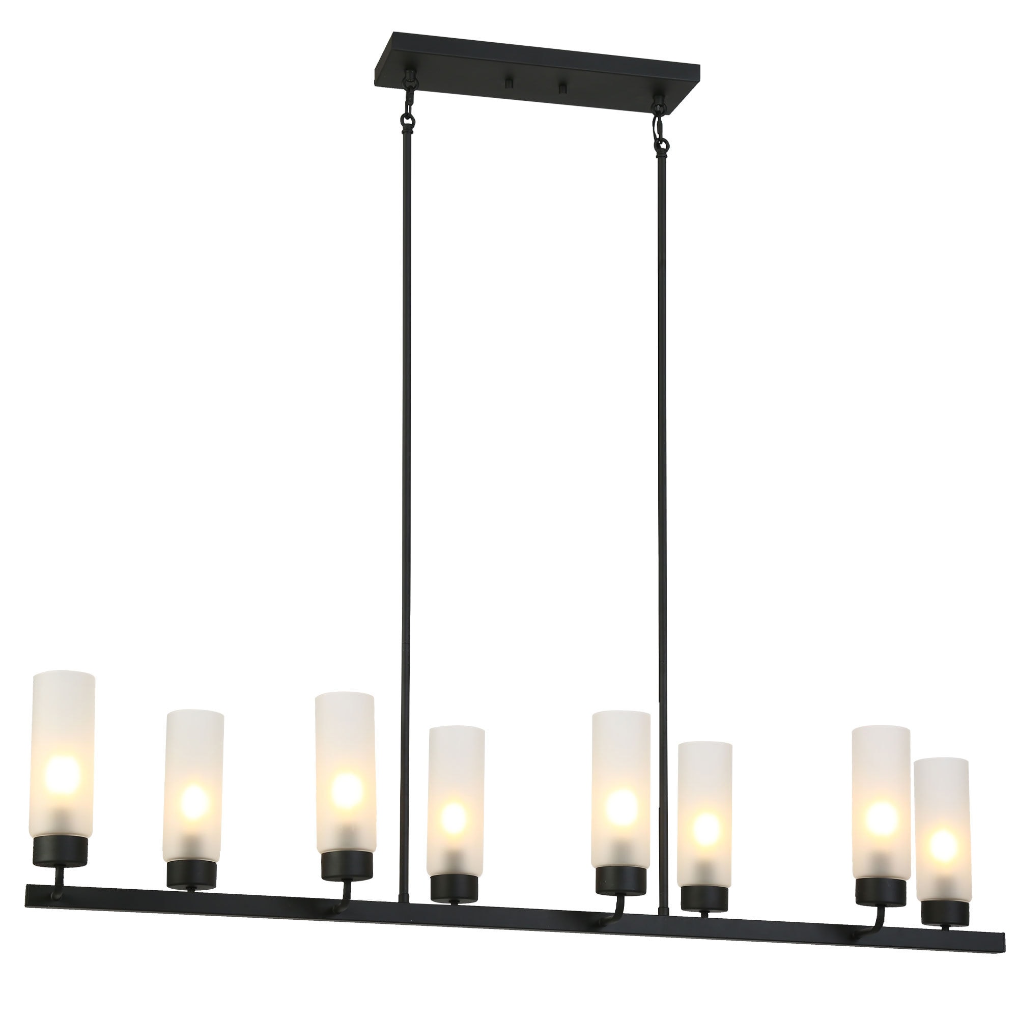 LNC - Avelin 8 -Light Matte Black Modern/contemporary Frosted glass Linear Large Hanging Kitchen ...