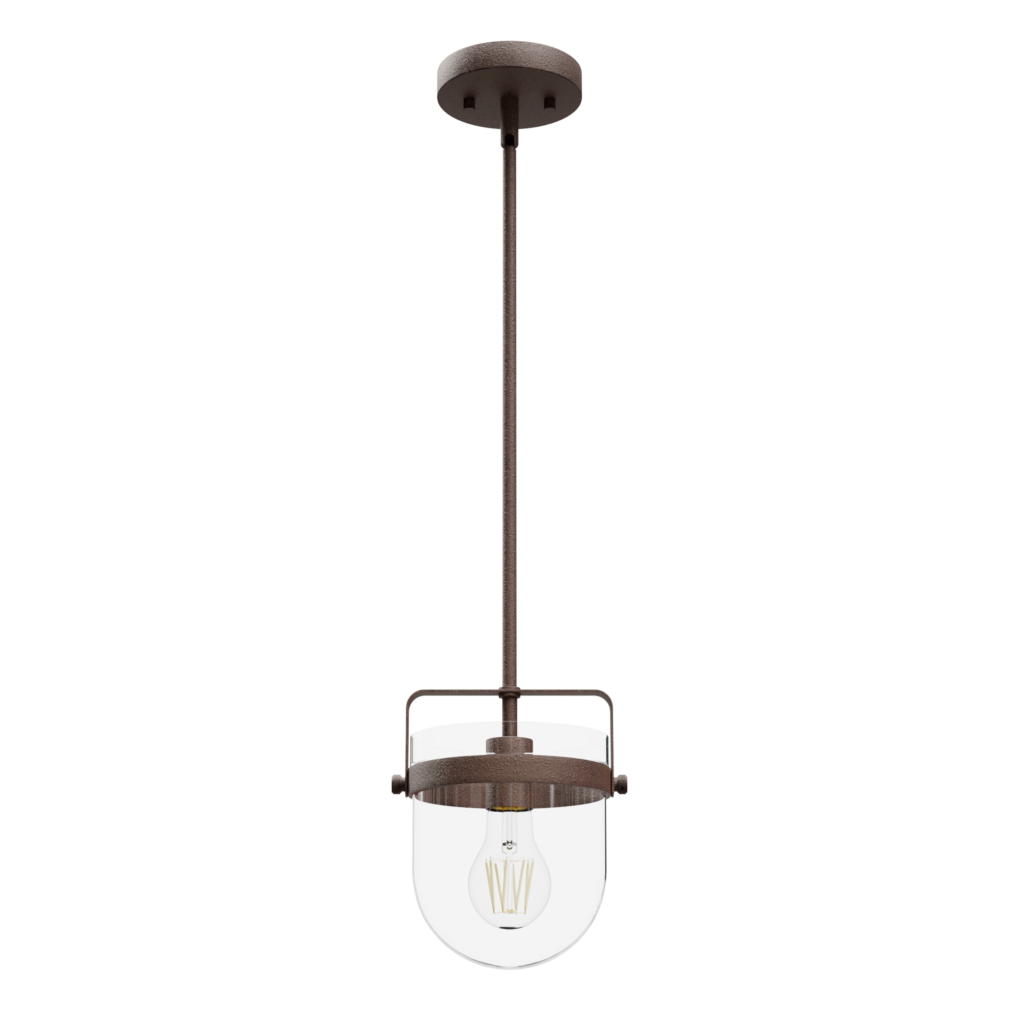 Hunter Karloff 3-Light Textured Rust Transitional Clear Glass Bell LED Medium Hanging Kitchen Island Light