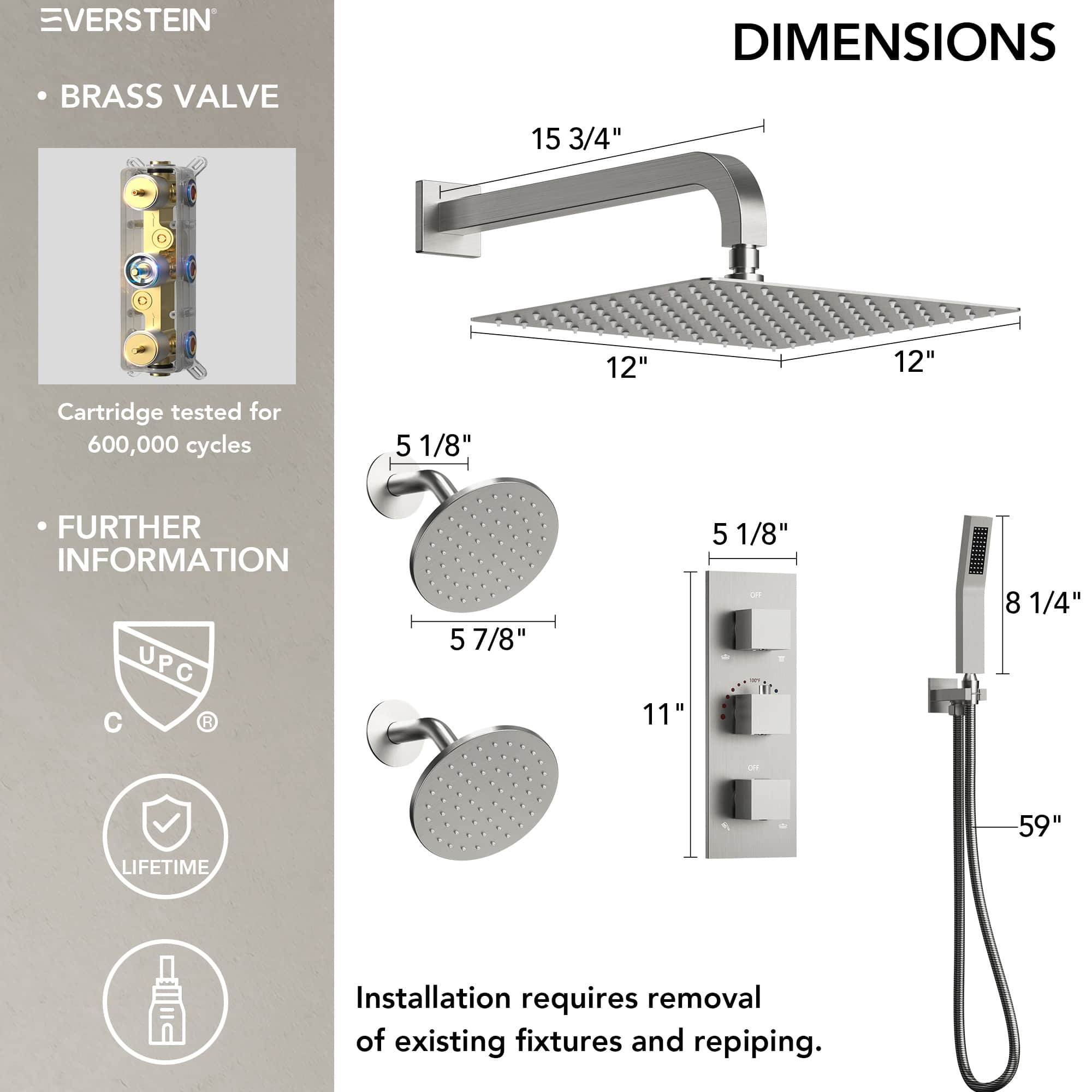 EVERSTEIN SFS-1066-NK12 Showerhead-Bar-Panels - View #11