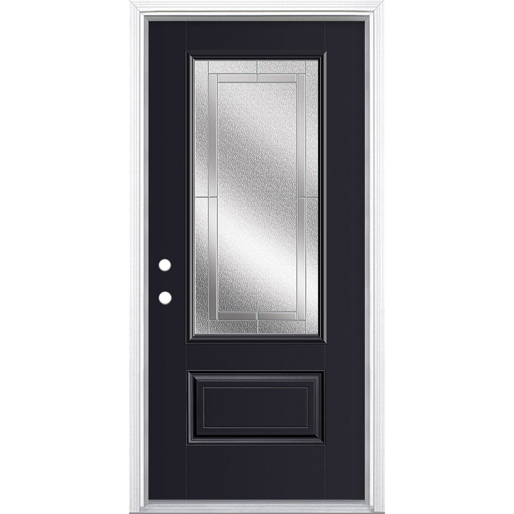 Masonite 3419902 Focus 36-in x 80-in x 4-9/16-in Fiberglass 3/4 lite Right-hand inswing Peppercorn Painted Prehung Front Door with Brickmould Insulating core
