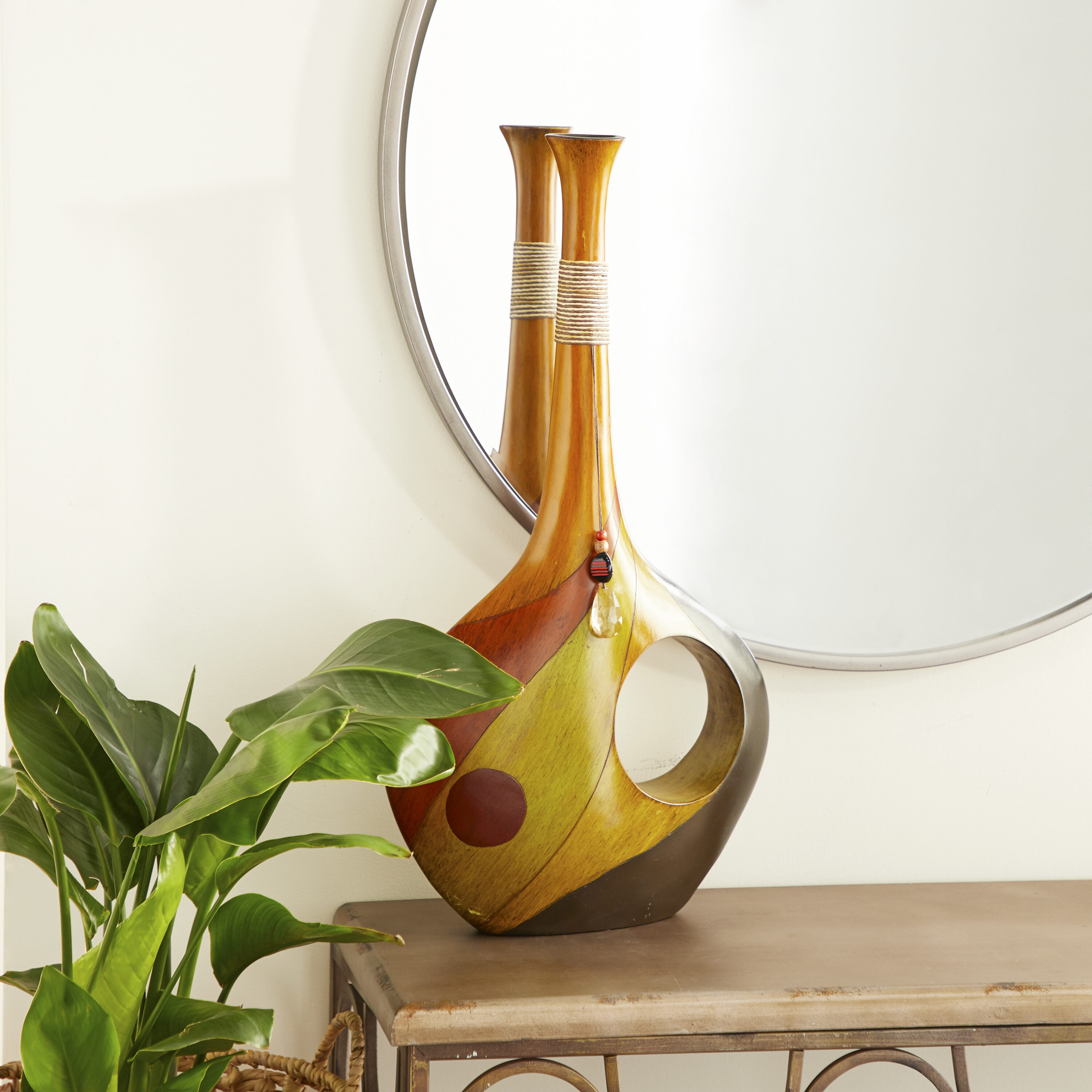 Multi-Colored Polystone Trumpet Vase with Jewel Accent