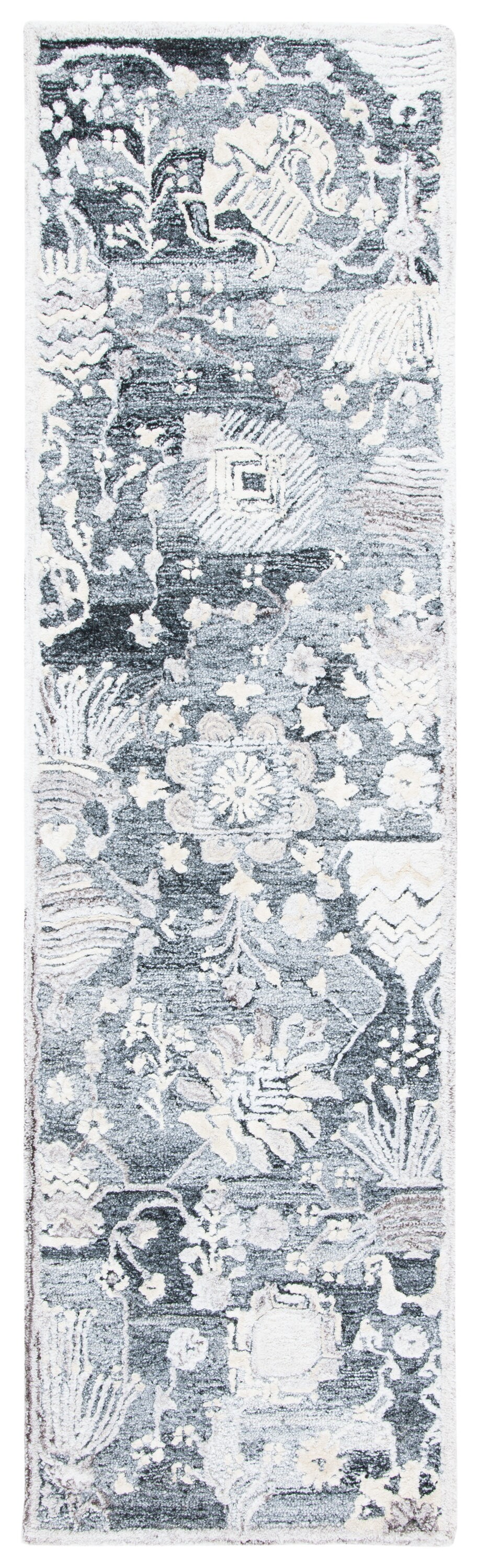 Safavieh GLM569G-28 Glamour Denyse 2 x 8 (ft) Tufted Synthetic Gray/Ivory Rectangular Indoor Floral/Botanical Bohemian/Eclectic Runner rug