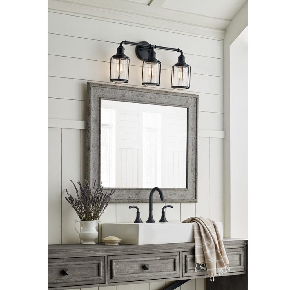 allen + roth Buxton Creek 24-in 3-Light Matte Black LED Farmhouse ...