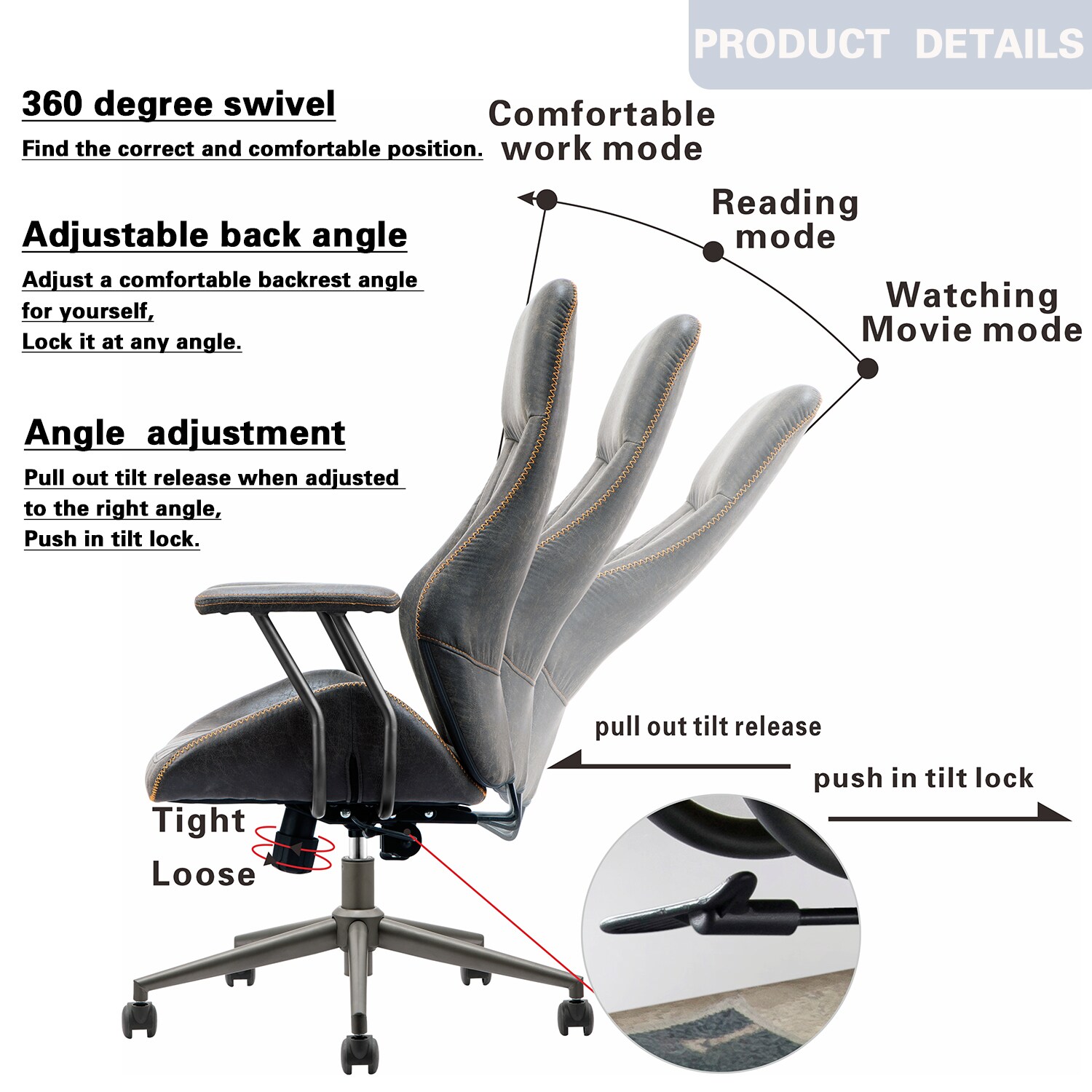 XIZZI Dark Brown Office Chair Traditional Ergonomic Adjustable