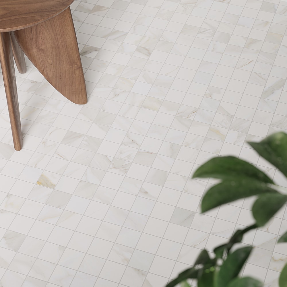 The Tile Life Savannah Calacatta Gold 2-in x 2-in Satin Porcelain Marble look Mosaic Floor and Wall Tile ( 0.97-sq ft Piece )
