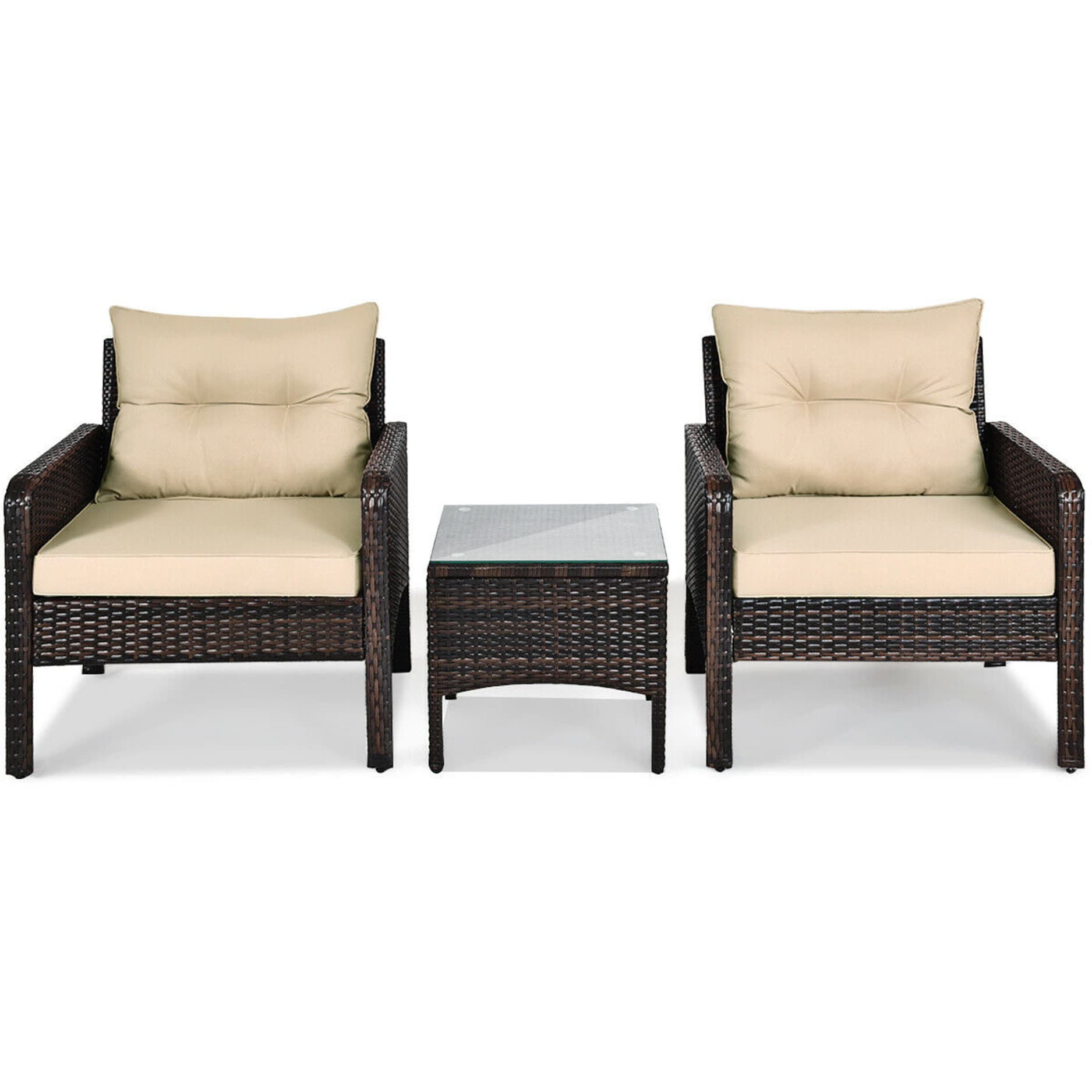 Mondawe 60-HY 5 -Piece Rattan Patio Conversation Set with Off-white Cushions