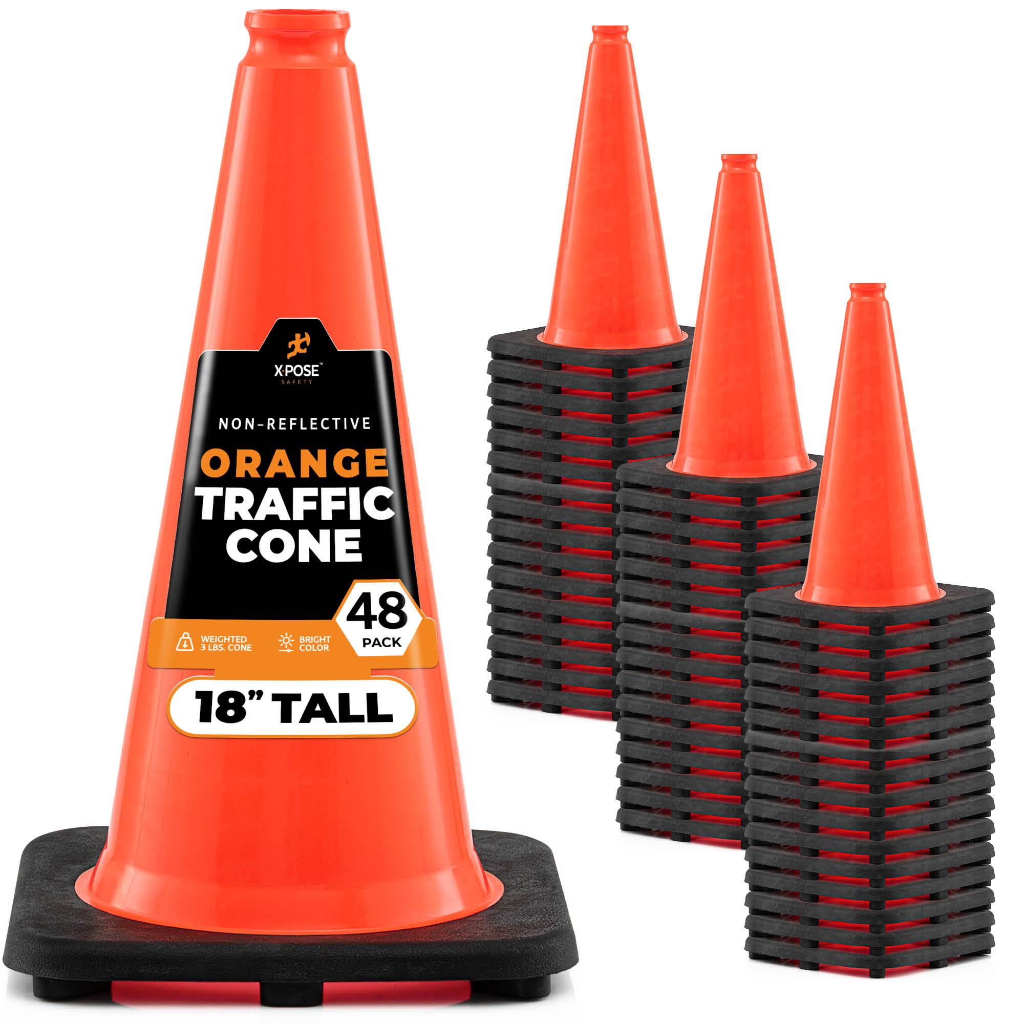 XPOSE SAFETY OTC18-48-X 48 -Pack 30-in Orange Traffic safety cone