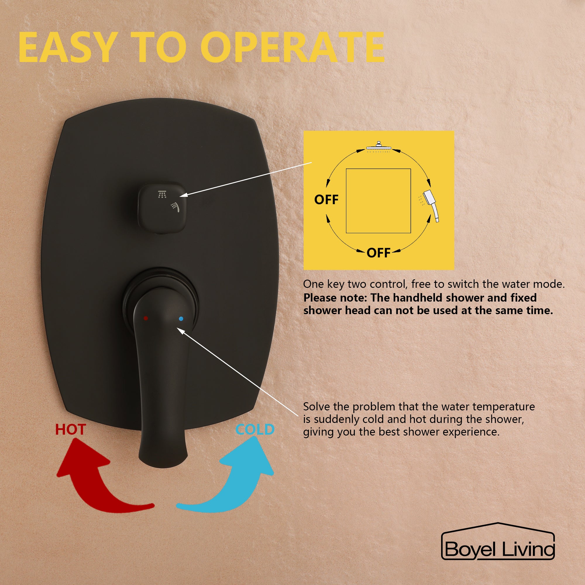 Boyel Living MS-A3583-MB Showerhead-Bar-Panels - View #10
