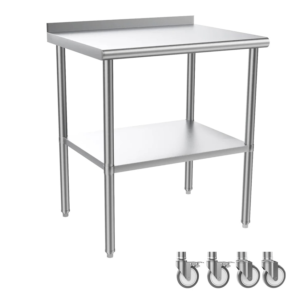 Outopee LO1G47000683 Stainless steel Steel Base with Stainless steel Metal Top Rolling Prep Table ( 24-in x 30-in x 40-in )