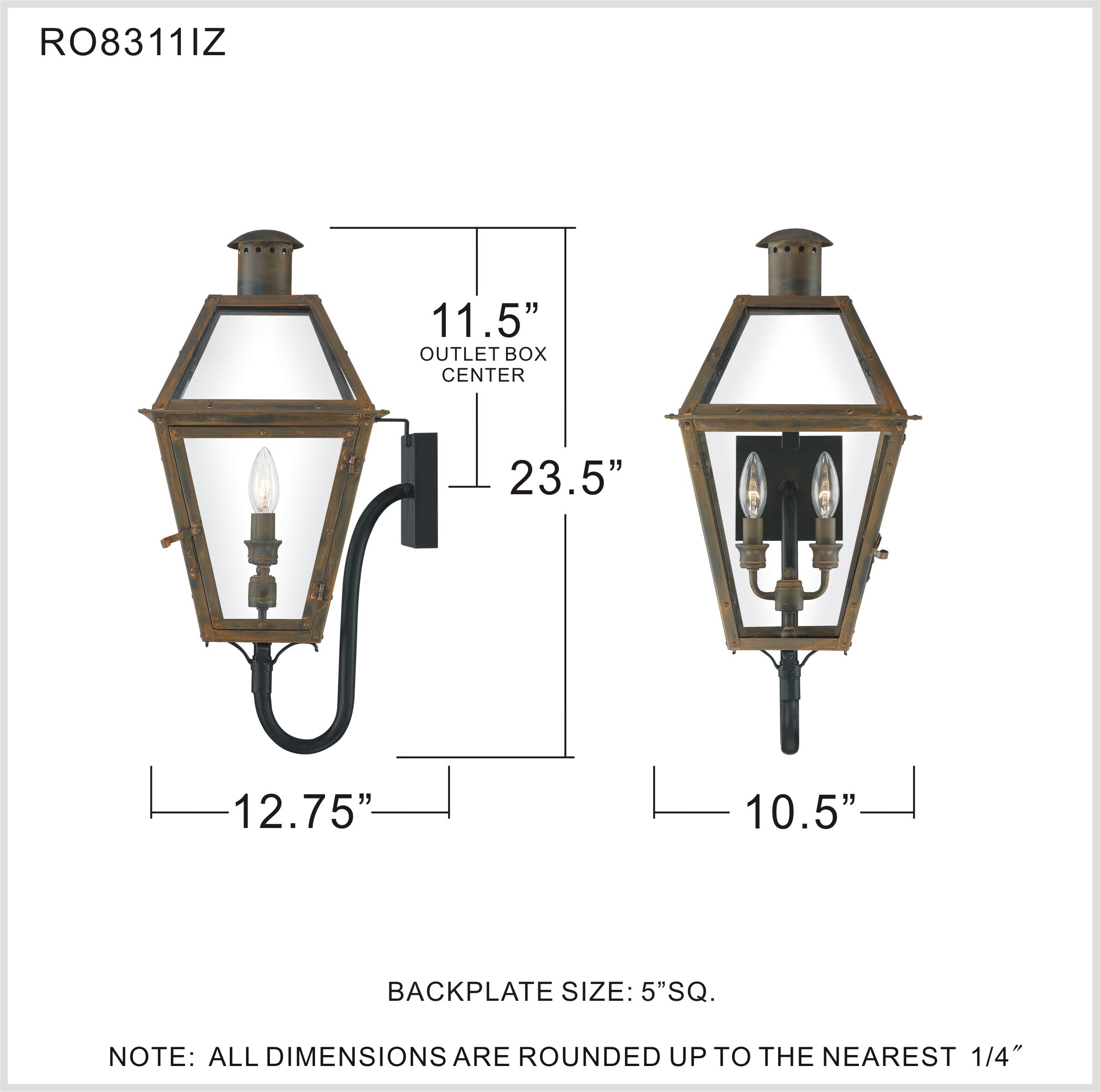 Charleston N Series Copper Gas or Electric Yoke Mounted Hanging Lantern