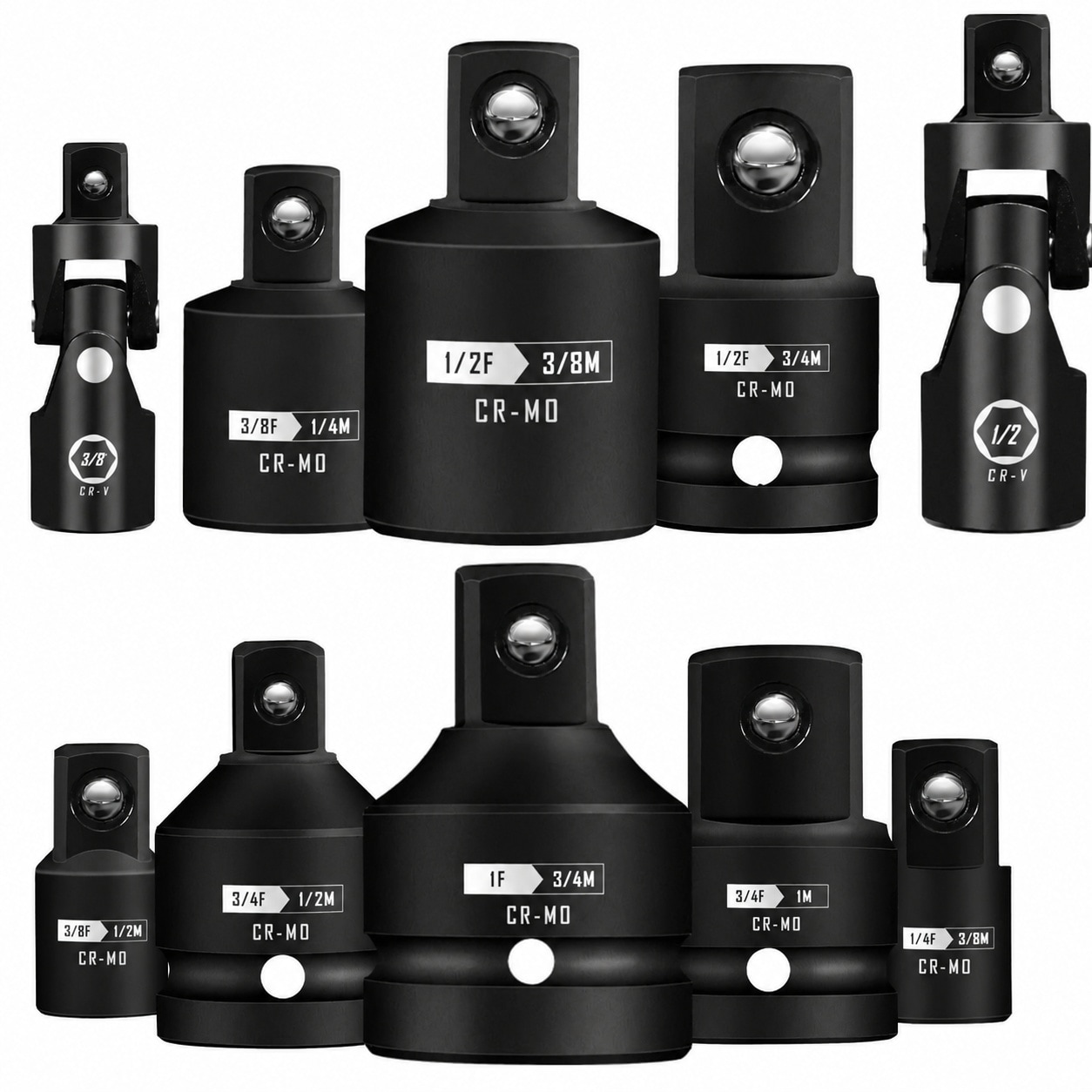 Linder Group Inc 10 Piece Impact Socket Adapter and Reducer Set with Universal Joint Chrome Molybdenum Steel Driver Wrench Conversion Kit for 1 4 Inch 3 8 Inch 1