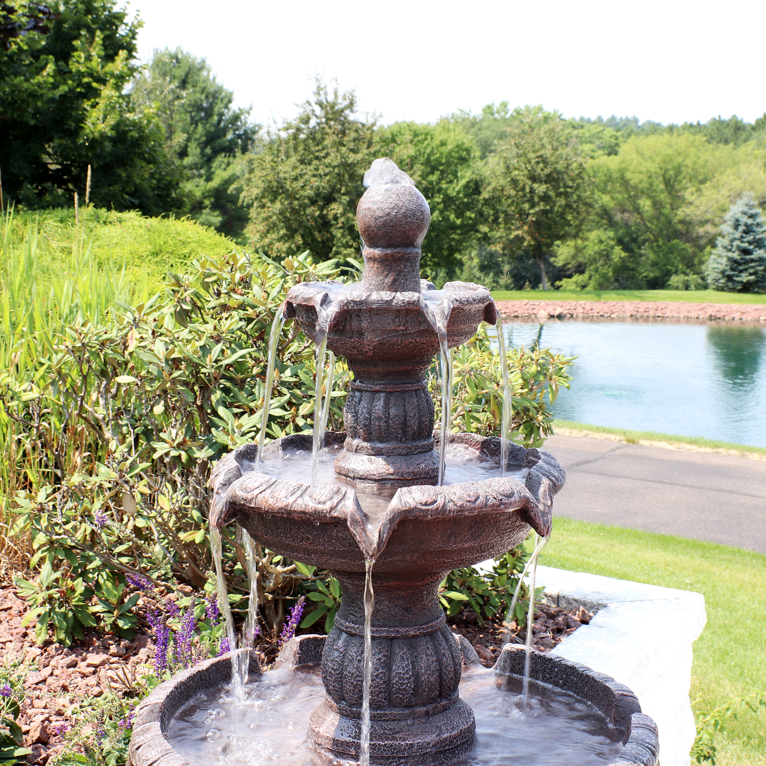 Sunnydaze Decor 49-in H Fiberglass Tiered Outdoor Fountain Pump ...