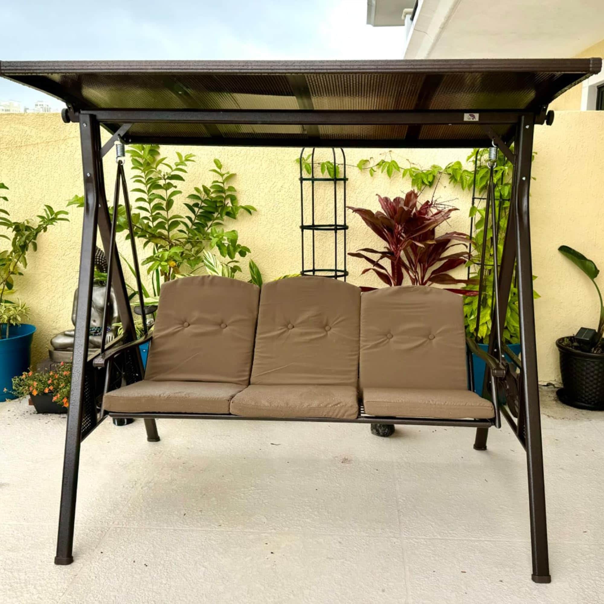 PURPLE LEAF LS04-PSPVC03-KK-1 Adjustable Backrest, 3-seat Swing Chair 3 -person Bronze Aluminum Outdoor Swing